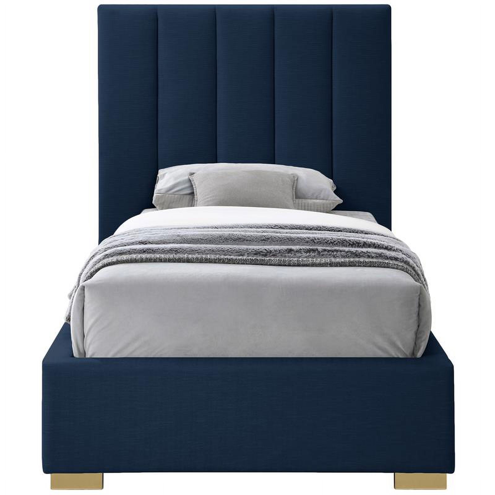 Meridian Furniture Pierce Navy Linen Textured Fabric Twin Bed