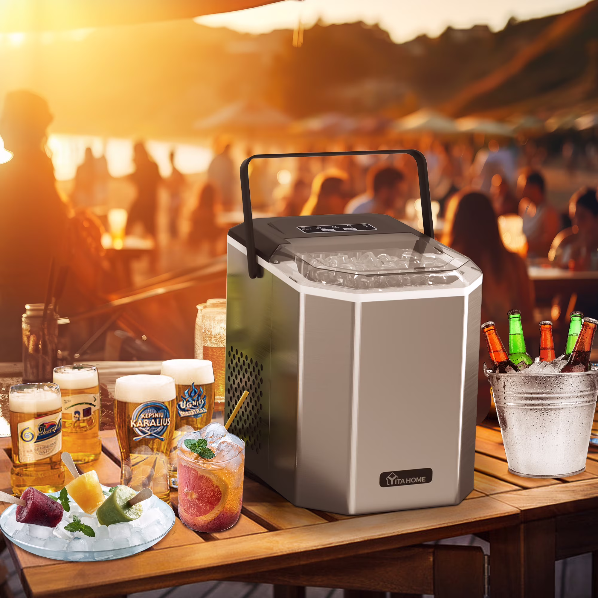 Dextrus Countertop Ice Maker 9 Cubes/6MIN, 26LBS/24H Upgraded Stainless Steel Portable Ice Machine with Carry Handle & Ice Scoop & Basket, Self-Cleaning Small Under Counter Ice Maker