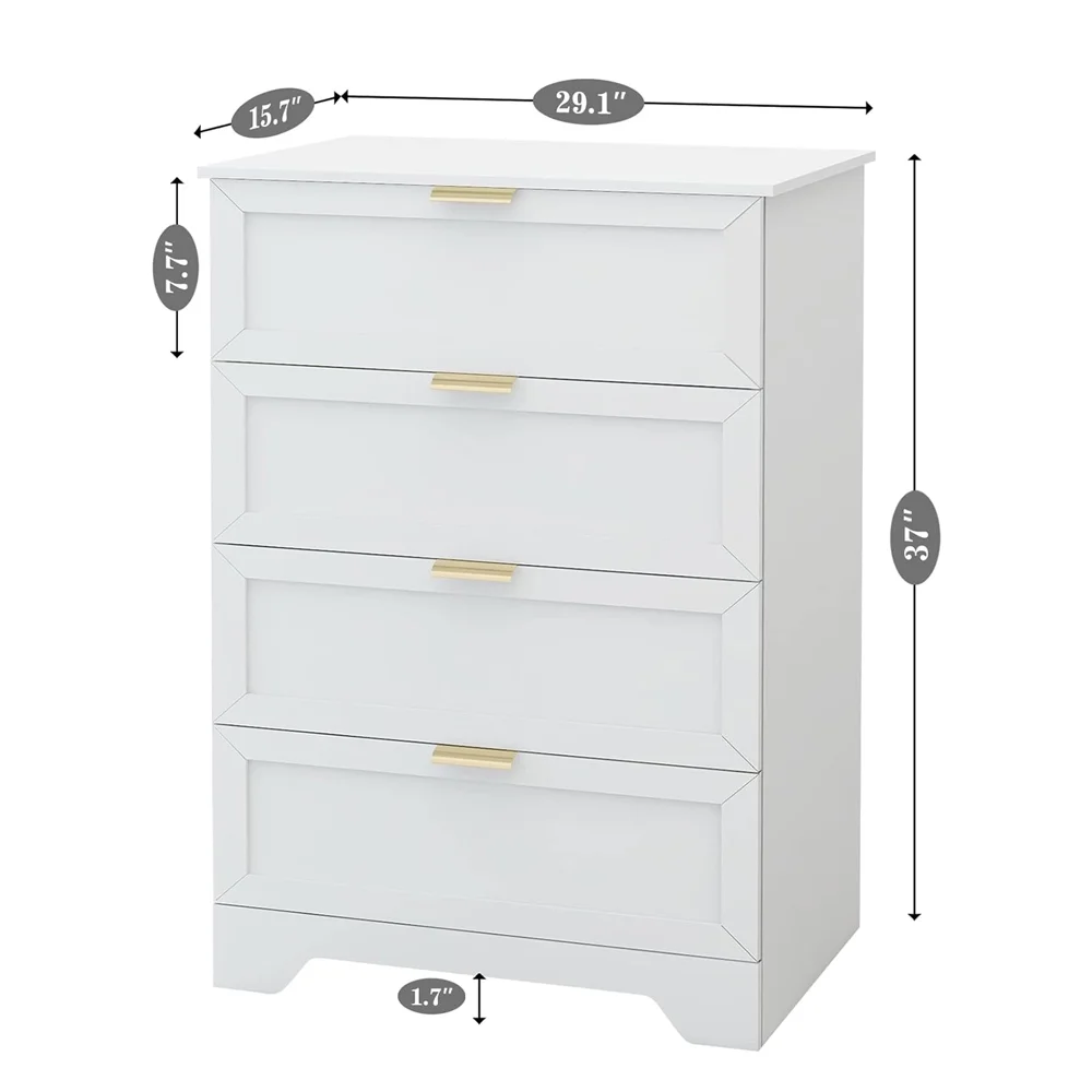 Modern 4 Drawer Dresser, 37inch Tall Dresser Chest With Large Drawer, Wood Nursery Dresser Storage Cabinet Organizer Unit For Bedroom, Closet, Living Room, Cloakroom, Entryway