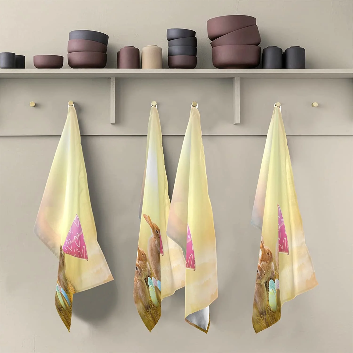 Funny Easter Rabbit Kitchen Tea Towels Set of 4 Absorbent Hand Dish Towels, Sun Shine Dishcloths Lint-Free 18x28 Inch Fast Drying for Cooking Baking Home Clean