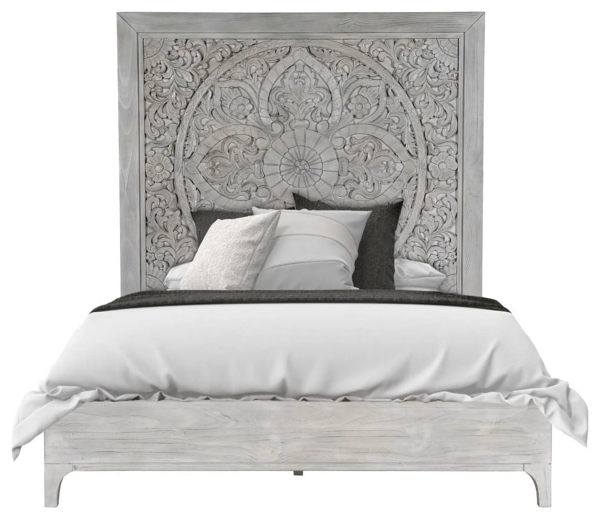 Modus Furniture Boho Chic Carved Platform Bed in Washed White