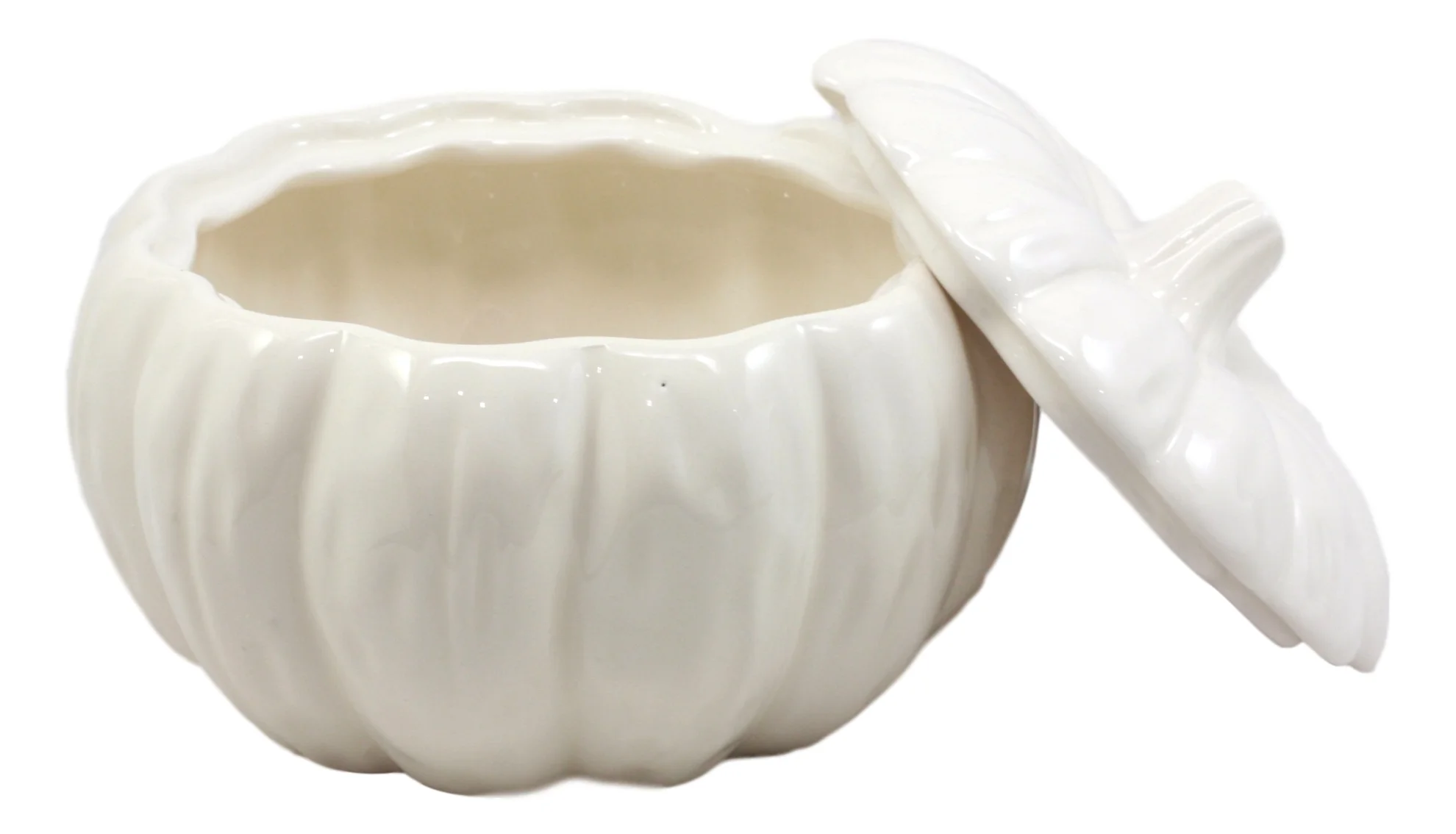 Ebros Ceramic Stoneware White Harvest Pumpkin Bowl With Lid 6