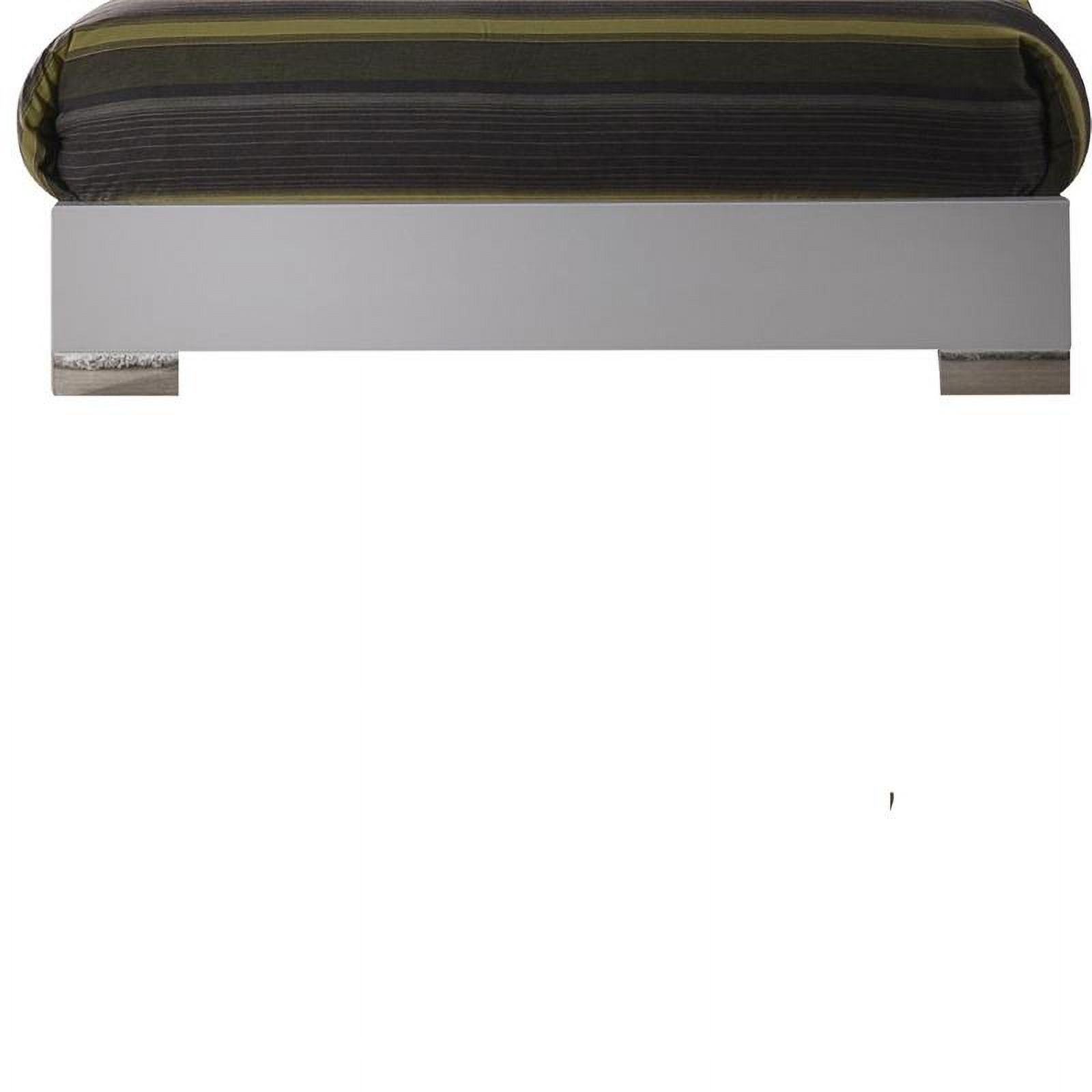 Wooden queen size bed with block legs and Crystal Accented Headboard in White