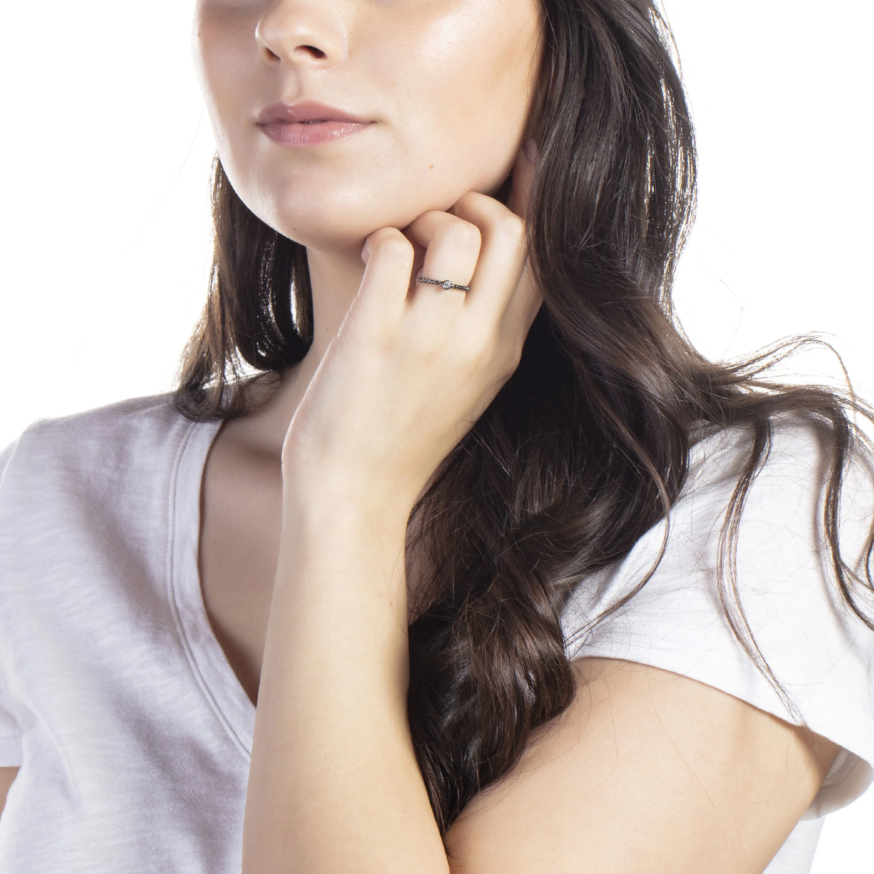 18k Black Gold Plated Red Stone Stackable Fashion Ring