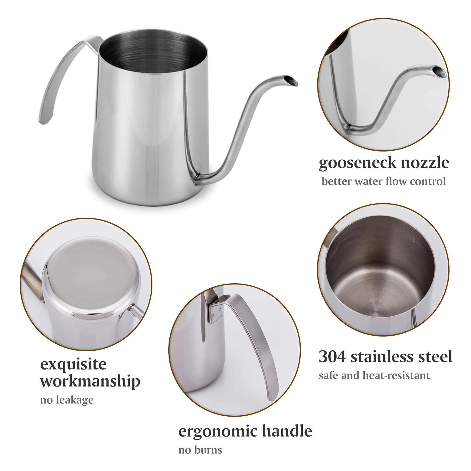 350Ml Stainless Steel Hand Drip Coffee Kettle Gooseneck Pour Over Coffee Kettle Tea Kettle