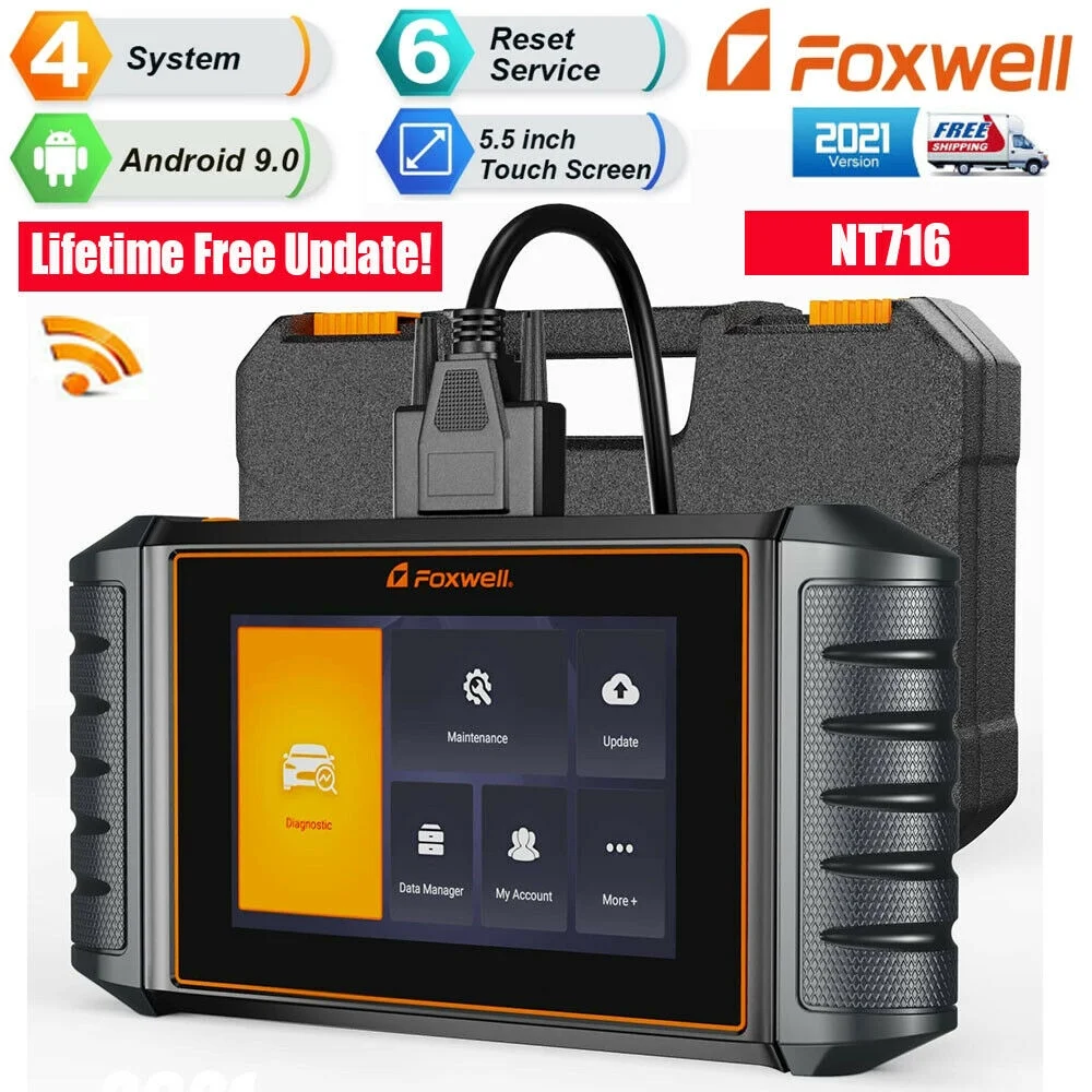 FOXWELL NT716 OBD2 Scanner Code Reader ABS Bleed Scan Diagnostic Tool SRS Transmission Engine Scanner Car Tool EPB TPMS SAS TPS Oil Reset, Android 9.0,5.5 inch Touchscreen & Lifetime Update