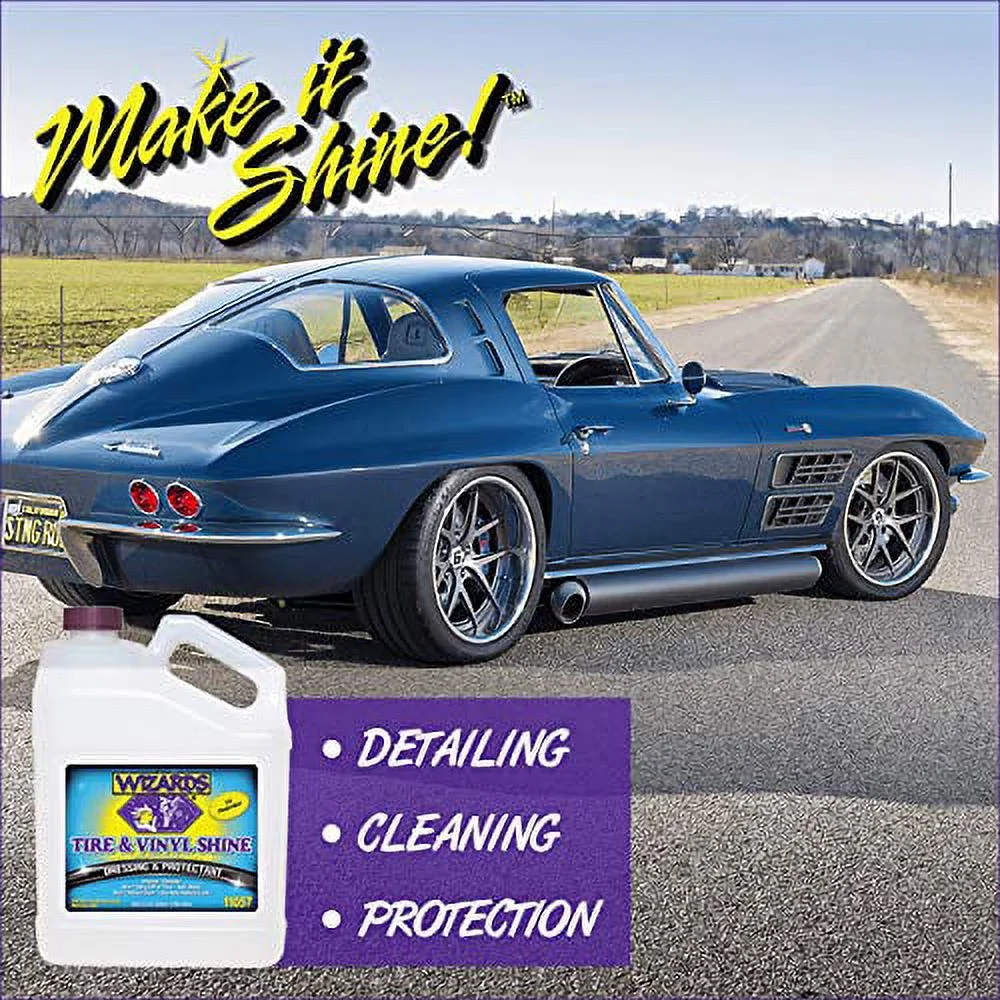 Wizards Tire and Wheel Vinyl Shine - Dressing and Protectant Spray - Professional Automotive Detailing Spray Bottle Refill - Cleans and Protects Tires, Wheels and Trim - 1 Gallon