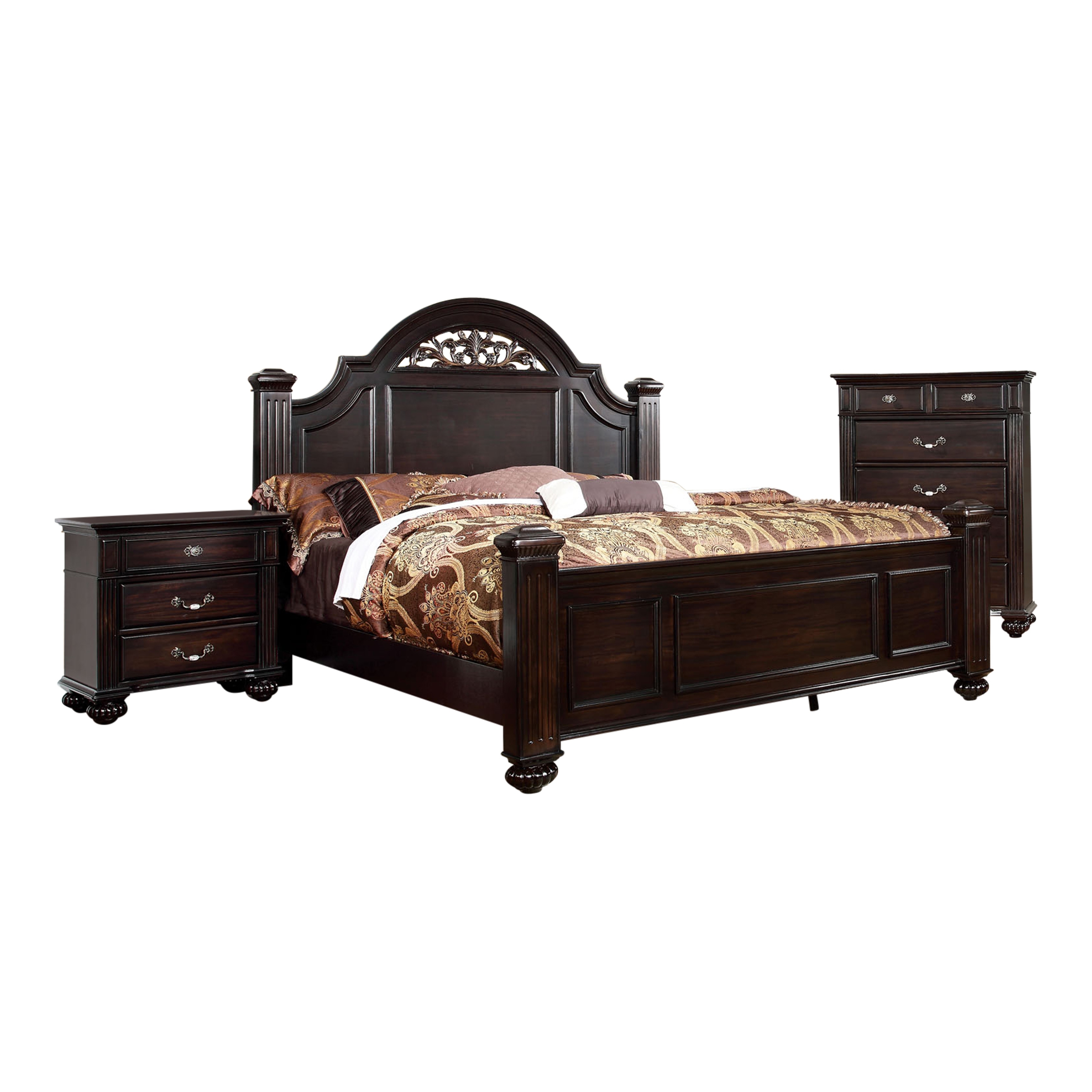 Furniture of America Vame Traditional Walnut Solid Wood 3-Piece Poster Bedroom Set by  Queen
