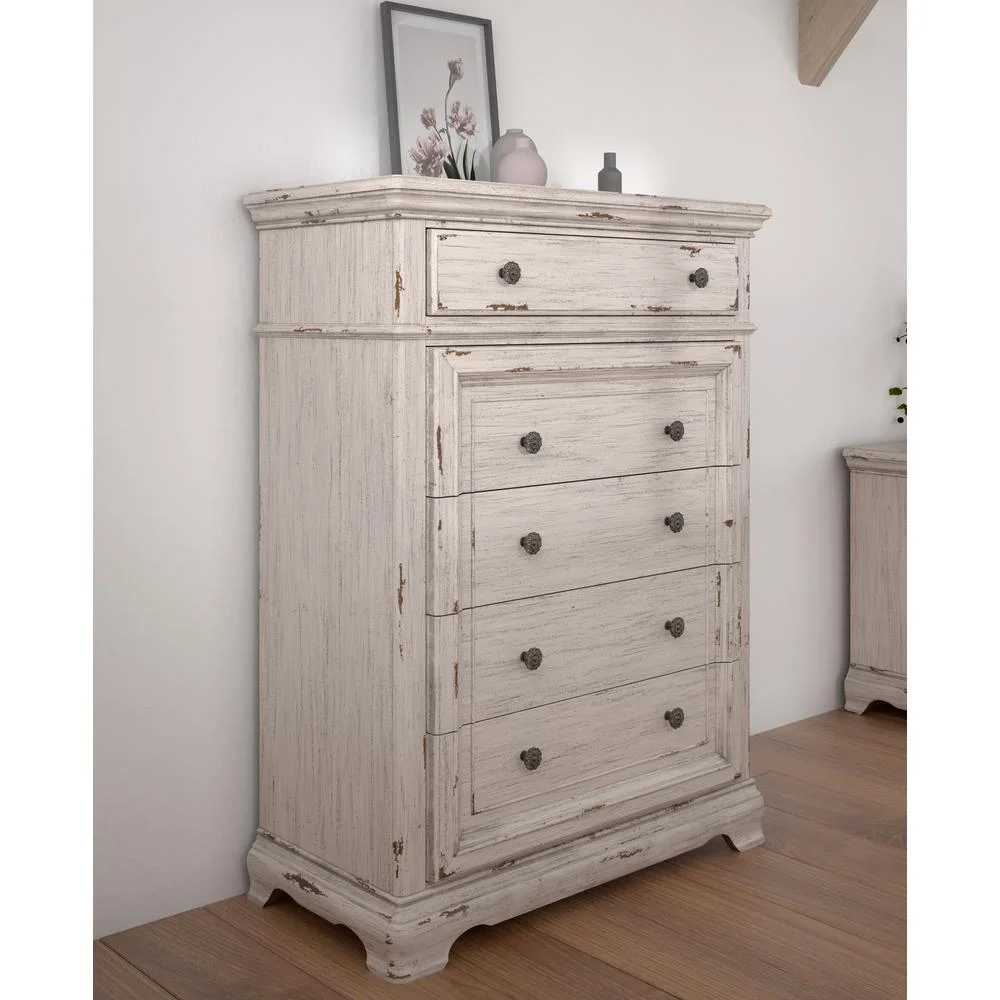 American Woodcrafters Providence Antique White Wood Five Drawer Chest