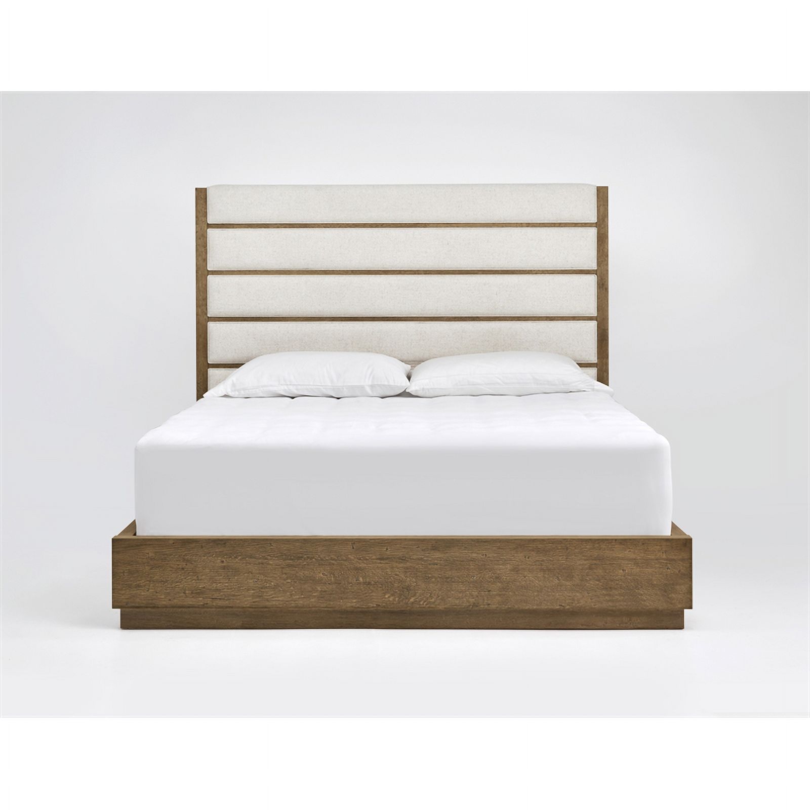 Maddie Home Solid Wood and Fabric Queen Panel Bed in Brown / Omari Natural