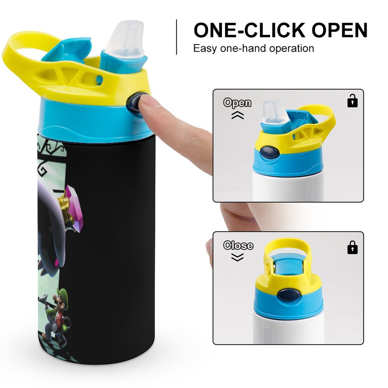 Cartoon Adventure Luigi's Mansion Kid's Insulated Water Bottle With Straw Vacuum Stainless Steel Cup Leak-Proof Children Toddler Thermoses