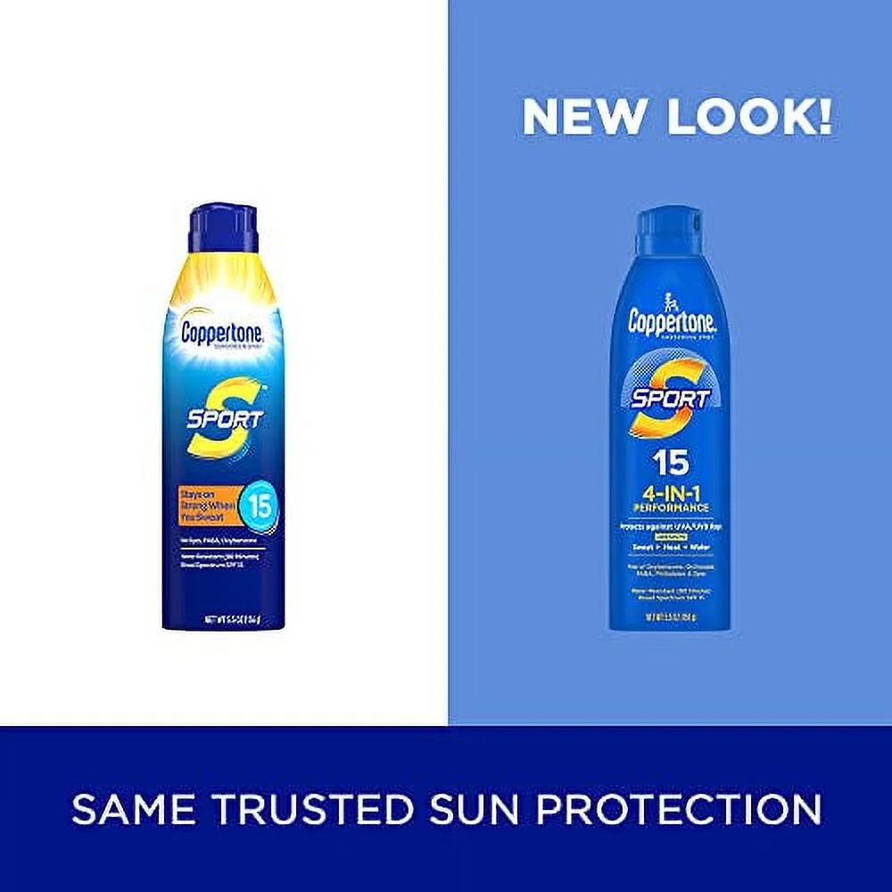 Coppertone SPORT Sunscreen Spray SPF 15, Water Resistant, Continuous Spray Sunscreen, Broad Spectrum SPF 15 Sunscreen, 5.5 Oz Spray