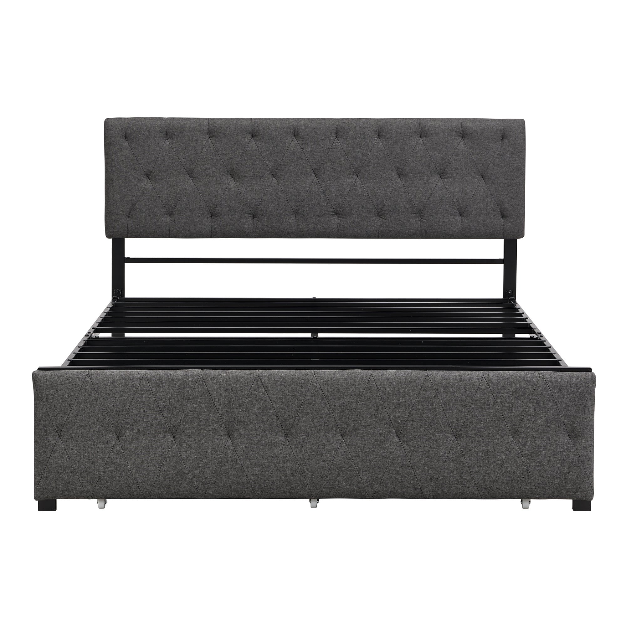 Twin/Queen/Full Metal Frame Linen Platform Bed with Drawer Grey Queen