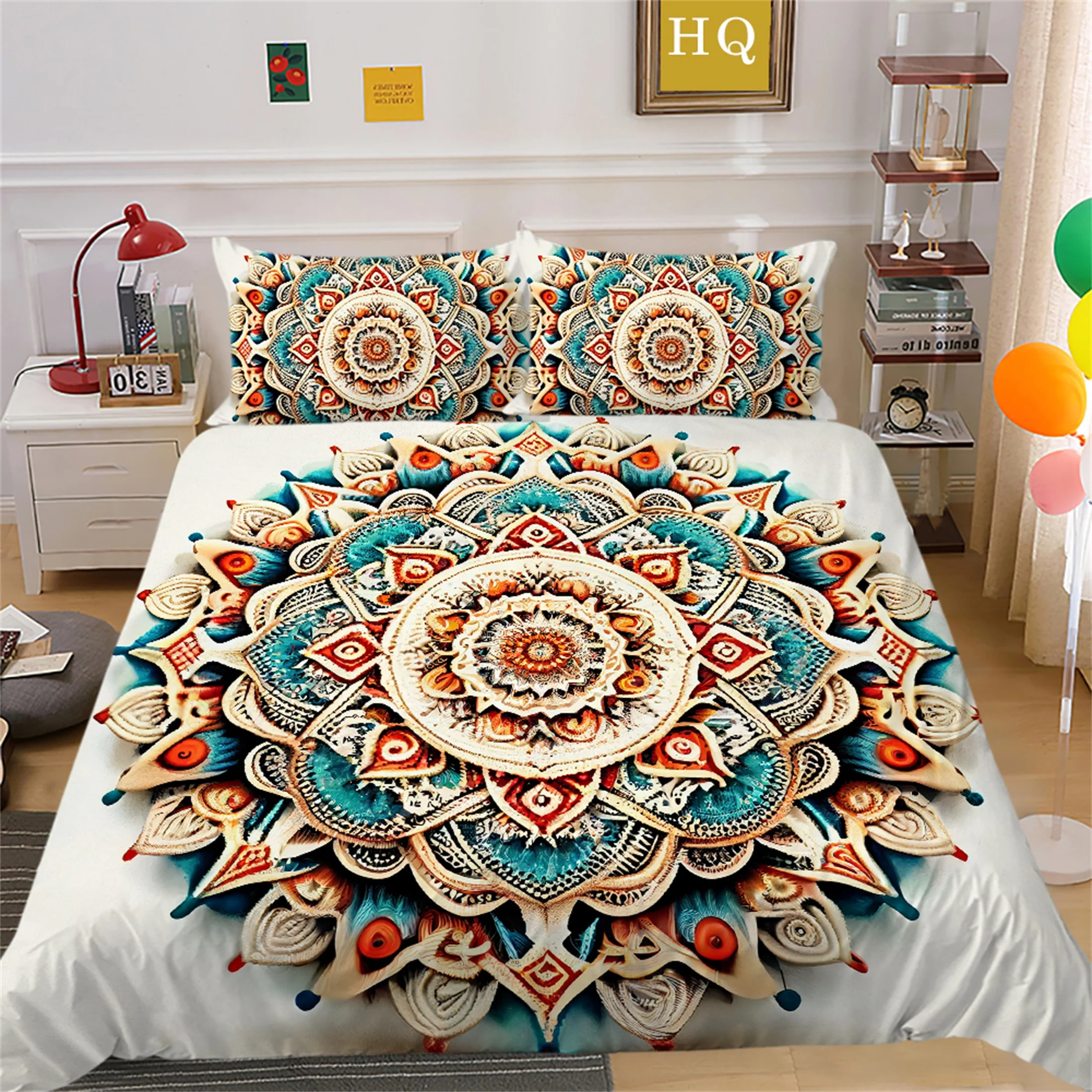 Bohemian Mandala Flower Home Decor 3D Bedding Set Bed clothes Bed Cover Pillowcase,Full (80