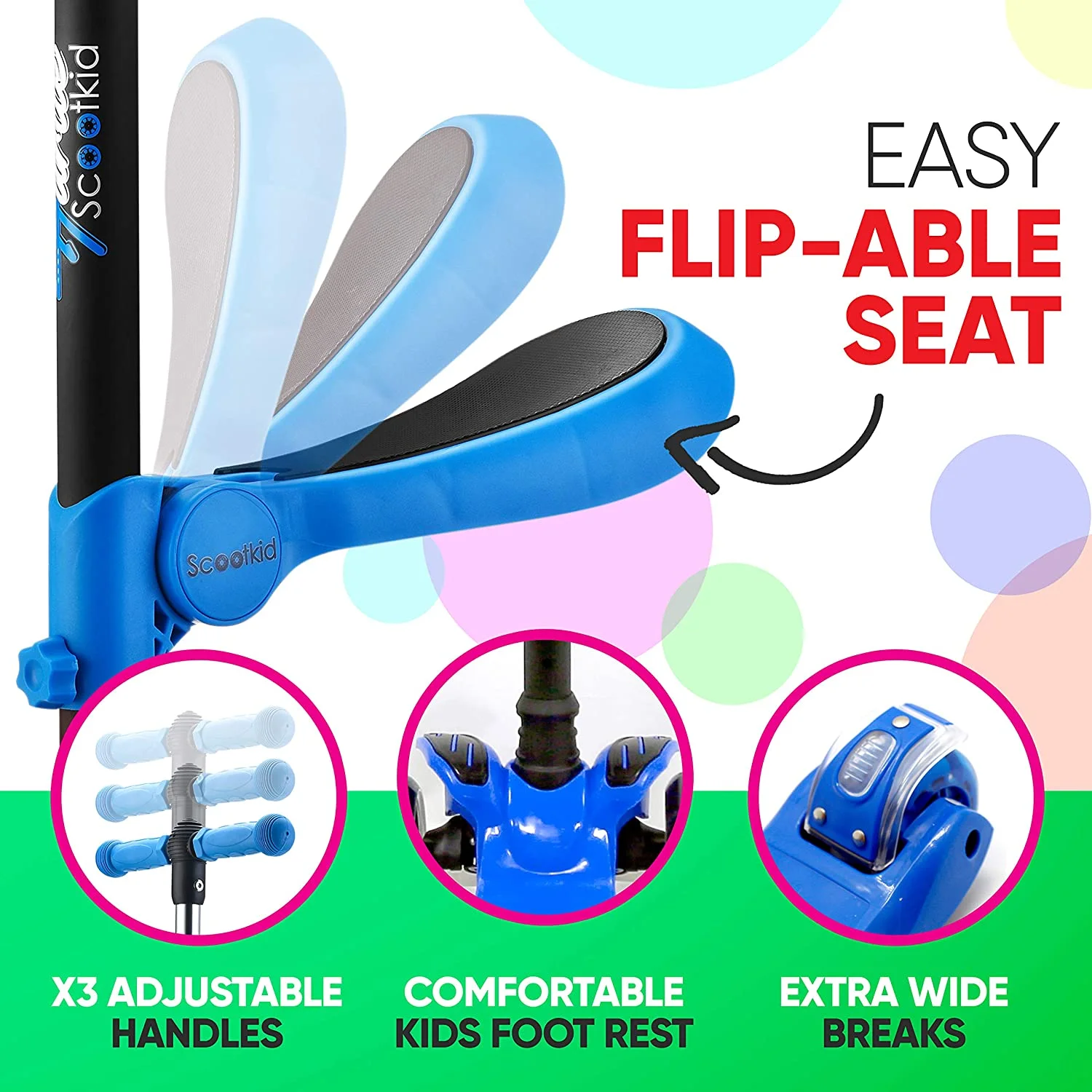 Hurtle ScootKid 3 Wheel Toddler Ride On Toy Scooter with LED Wheels, Blue