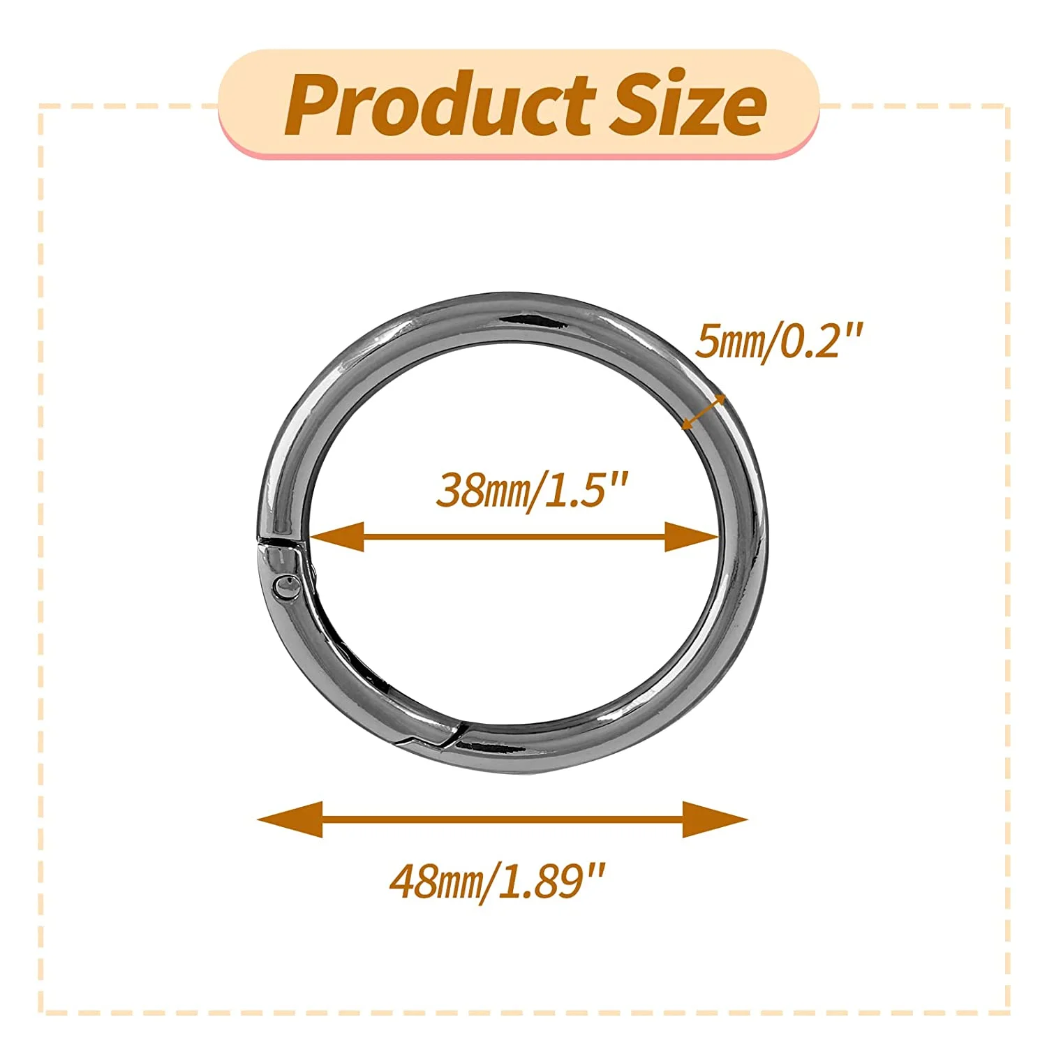 20 Pcs Spring O Rings, Zinc Alloy Round Metal Split Rings, Round Carabiner Snap Clip for Key Chains, Bag, Purse (Gun Black, 38mm/1-1/2 inch Inner Dia)