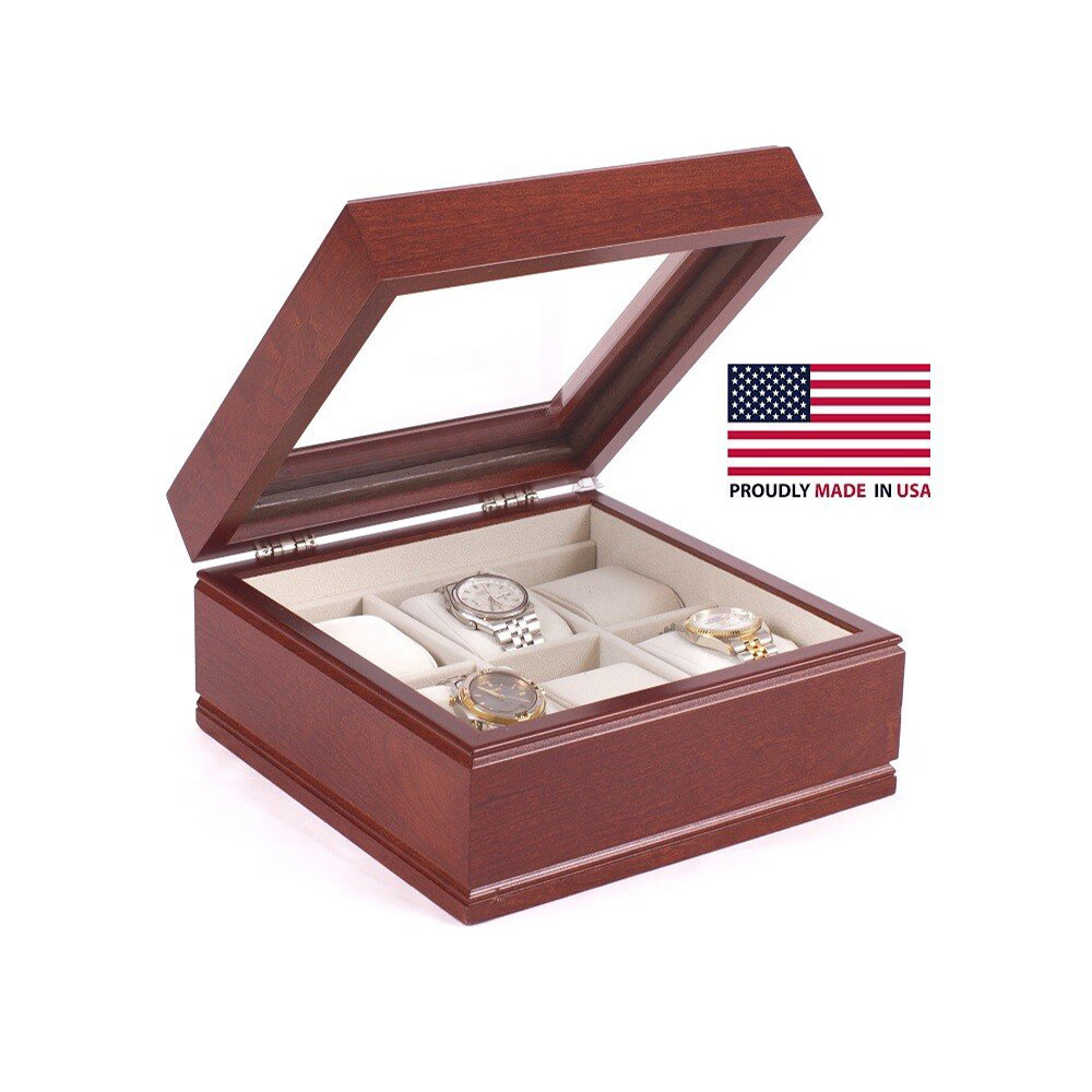 The Lieutenant; SIX Watch, Glass Top Storage Chest featuring 6 Soft-Suede 