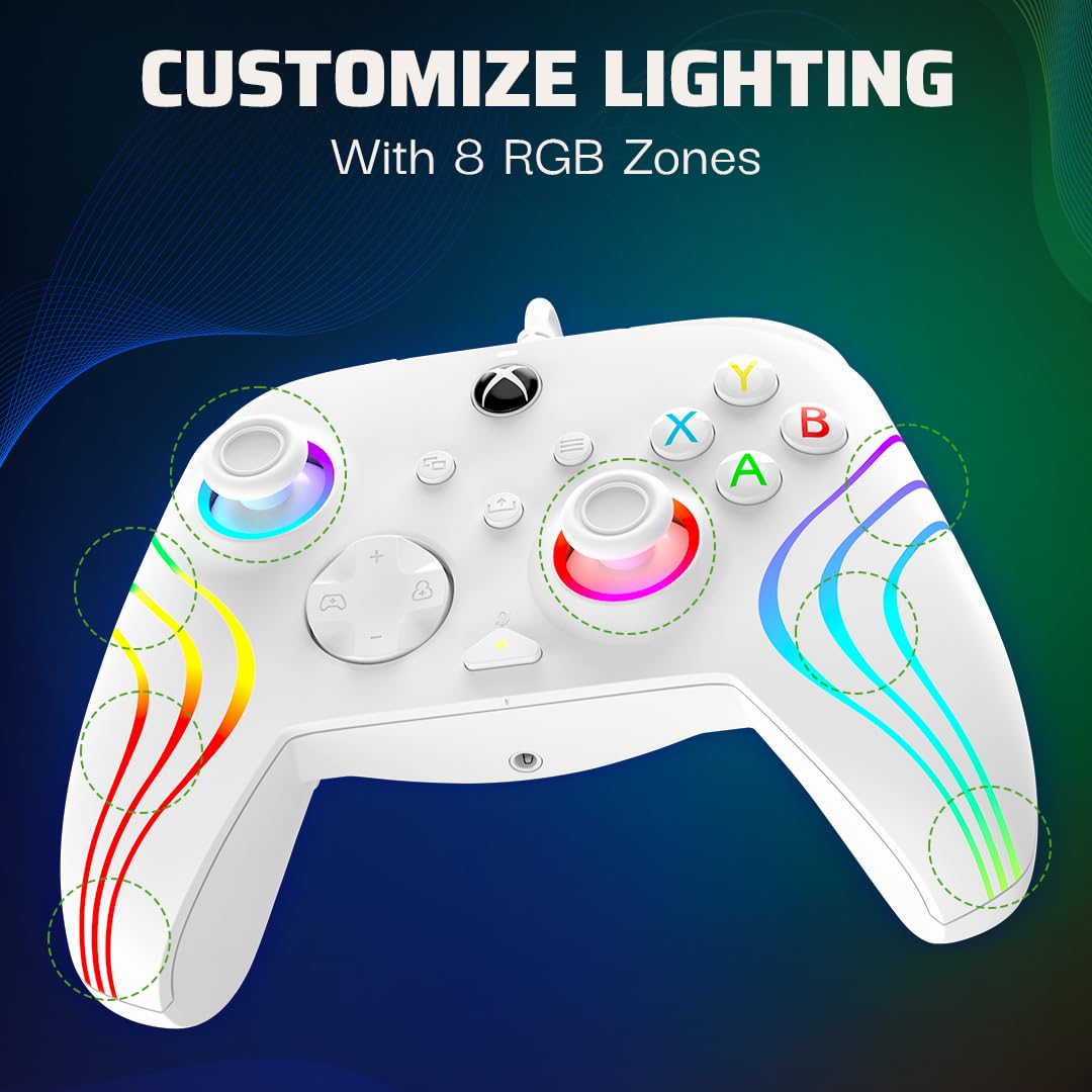 PDP Afterglow Wave Wired LED Controller Licensed for Xbox Series X,S/Xbox One/PC, RGB Lights, Customizable/App Supported - White Wave White