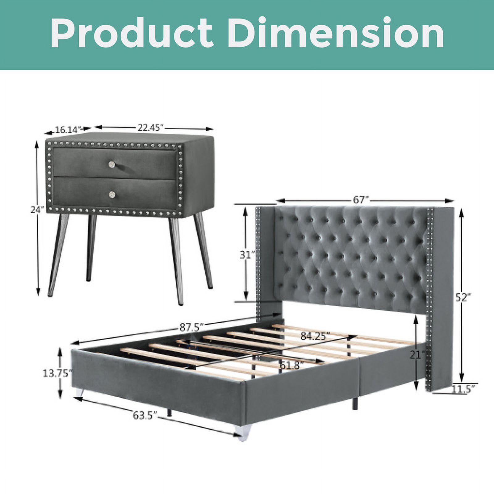 Extra Comfort bed stand Gray mattress frame Upholstered tufted bed