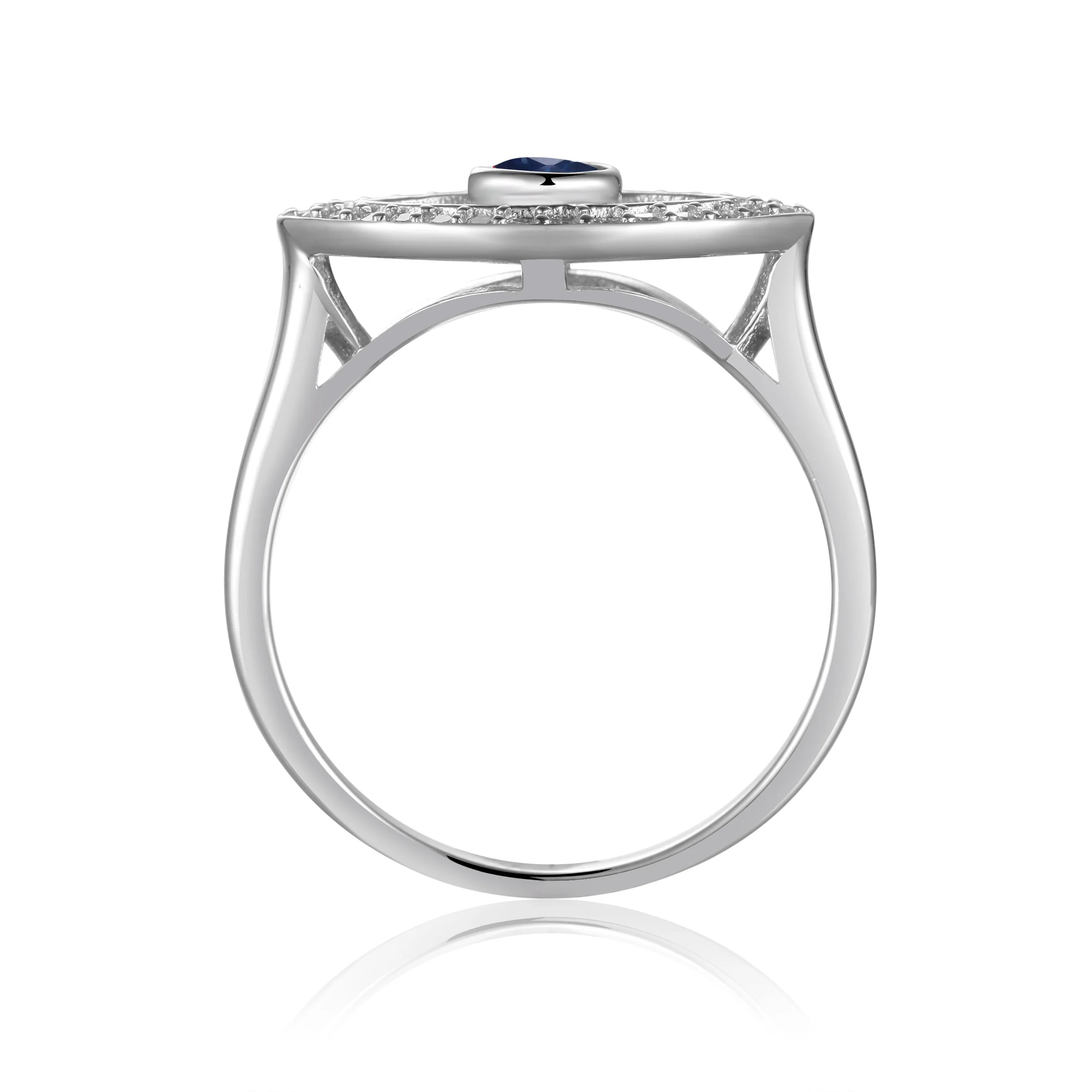 Genuine Sapphire Evil Eye Ring with Moissanite Accents
