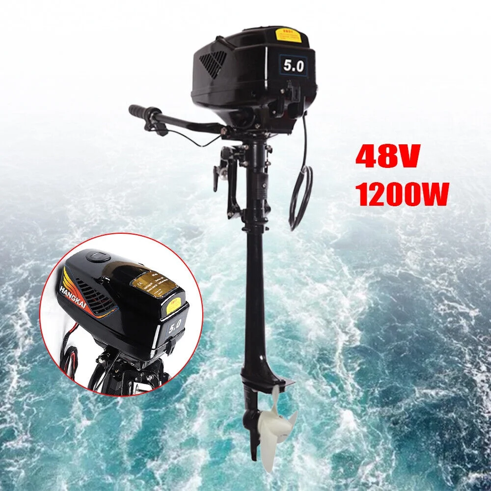 HANGKAI Electric Outboard Motor 1200W  Pure Copper Core Brushless Motor Fishing Boat Engine Long Shaft 48V Omni-directional Rotary Joystick W/ 90° Rotatable Bracket Fishing Boat Trolling
