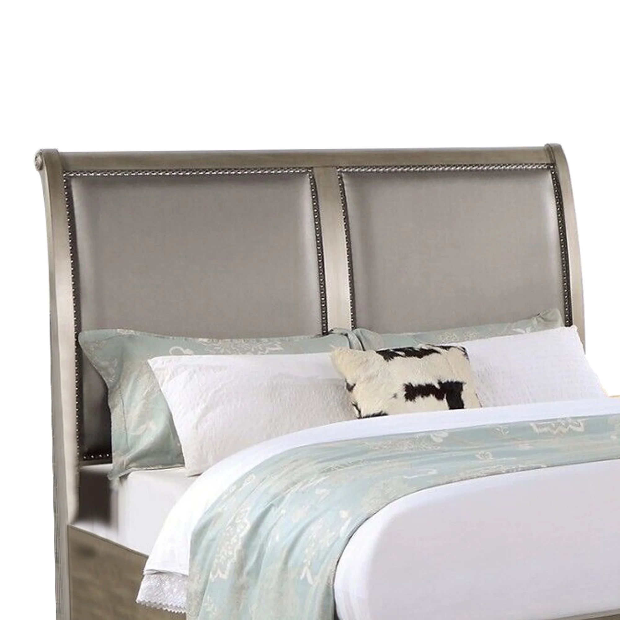 Benjara Ella Modern Queen Bed, Faux Leather Upholstery, 2 Storage Drawers, Gold