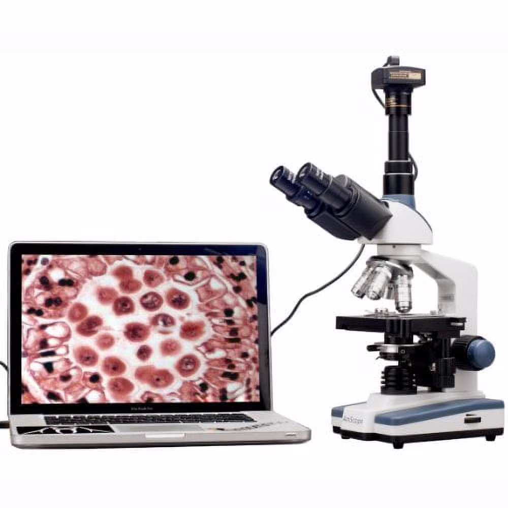 AmScope T120B-M Digital Professional Siedentopf Trinocular Compound Microscope, 40X-2000X Magnification, WF10x and WF20x