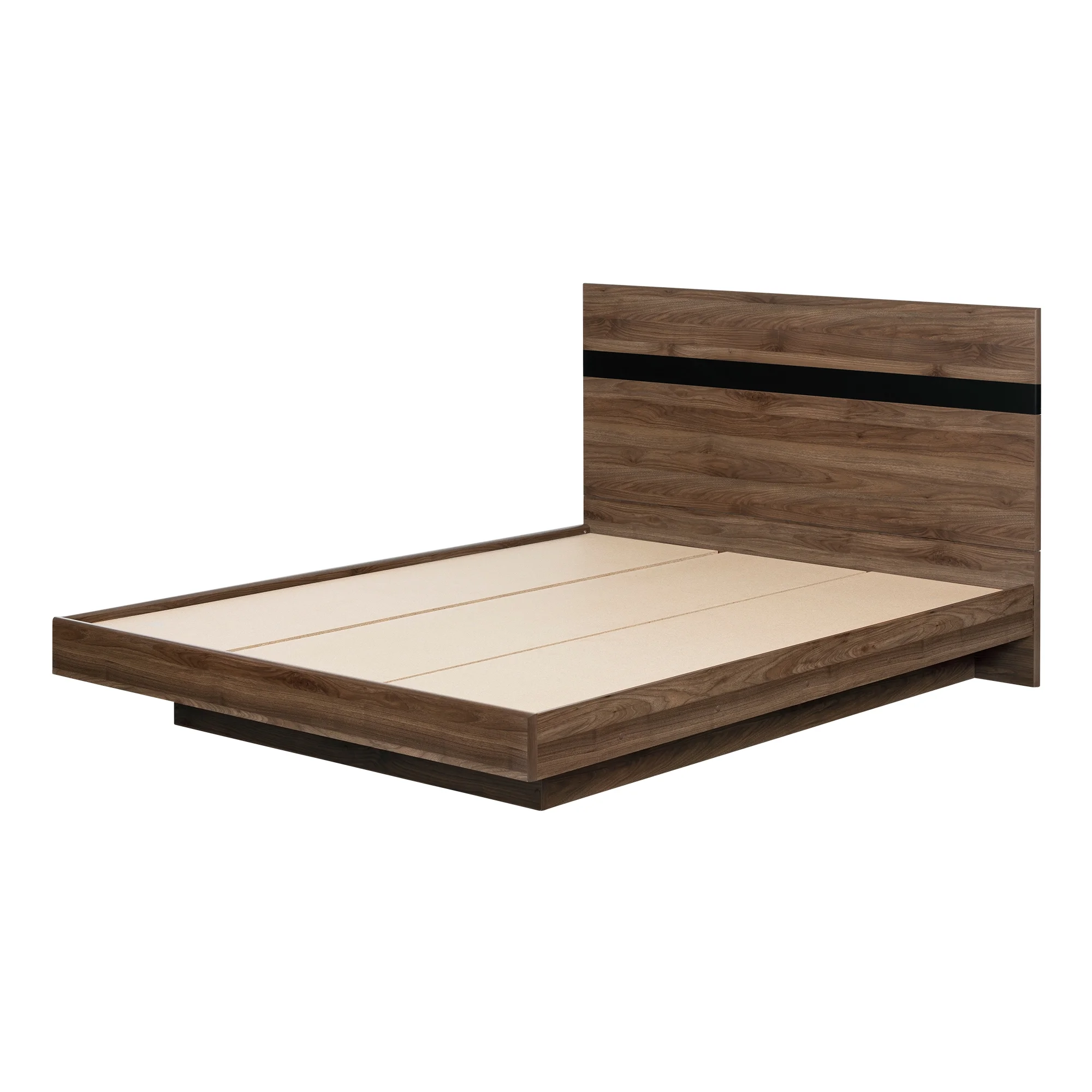 South Shore Flam Complete Bed, Natural Walnut and Matte Black