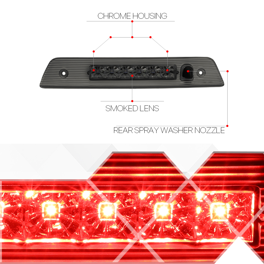 For 2005-2010 Jeep Grand Cherokee Rear LED 3rd Third Brake Light Tail Stop Lamp Chrome Housing Smoked Lens 06 07 08 09