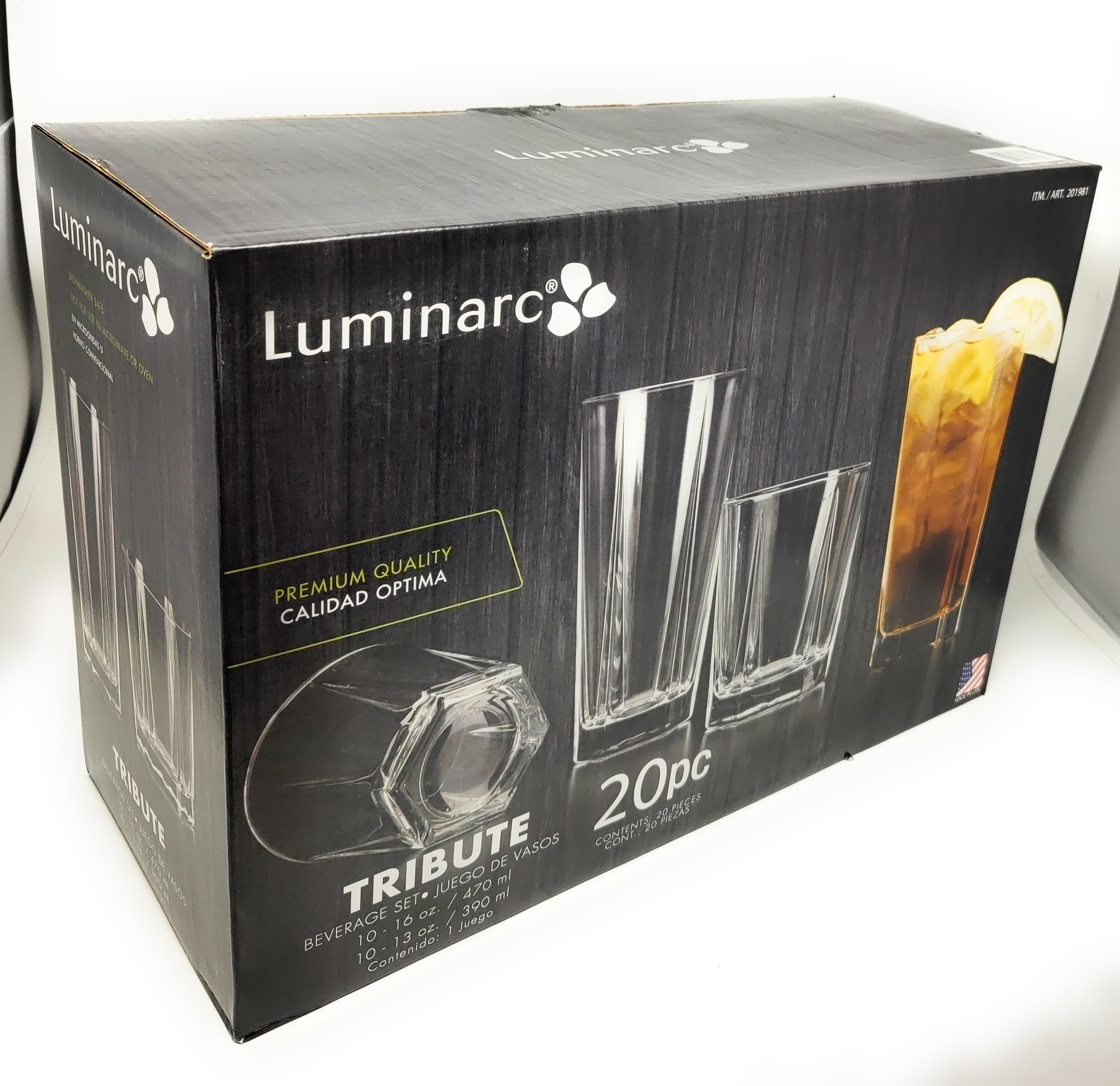 Luminarc Tribute 20-Piece Clear Drinking Glasses and Tumbler Set: 10 - 13 oz. and 10 - 16 oz. Glasses