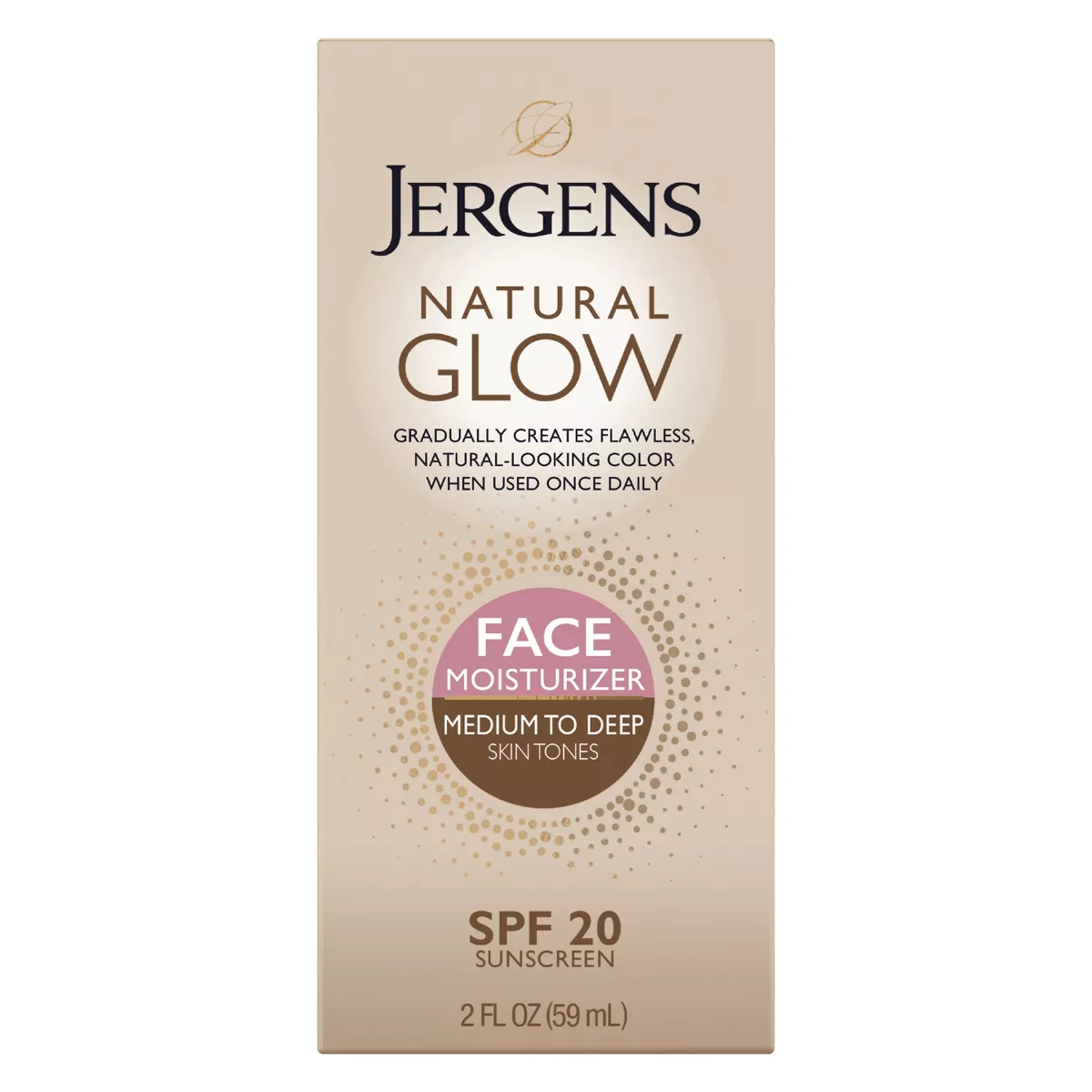 Jergens Natural Glow Daily Facial Moisturizer SPF 20, Medium To Tan Skin Tones 2 oz (Pack of 6)
