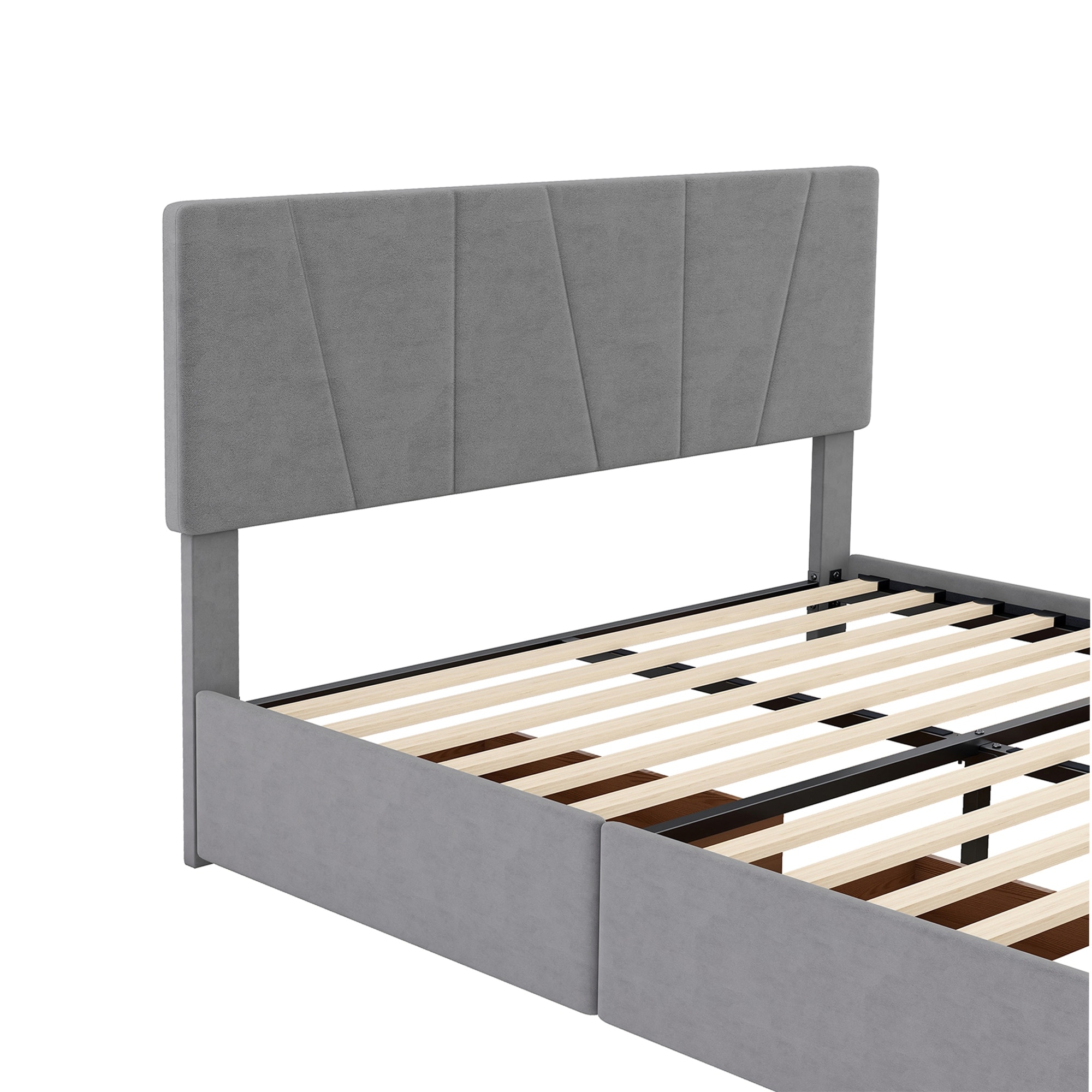 Full Size Upholstery Platform Bed with 4 Drawers on 2 Sides, Space Saving Wood Bedframe w/Adjustable Headboard for Bedroom, Grey