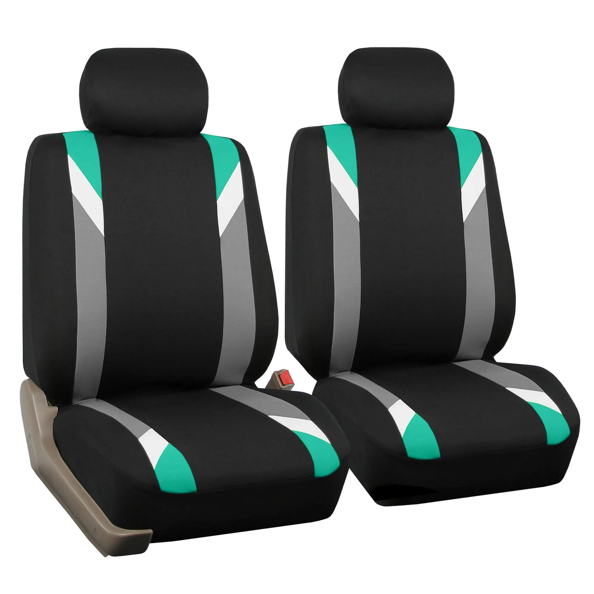 FH Group Premium Modernistic Car Seat Covers Combo, Full Set with Leather Steering Wheel Cover, Mint Black