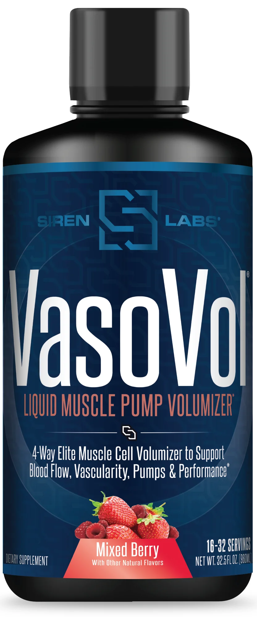 Siren Labs Vaso-VOL Liquid Muscle Pump Volumizer with Agmatine Sulfate - Pre Workout For Men To Take Your Workouts To The Next Level with Vascularity and Performance (Mixed Berry)