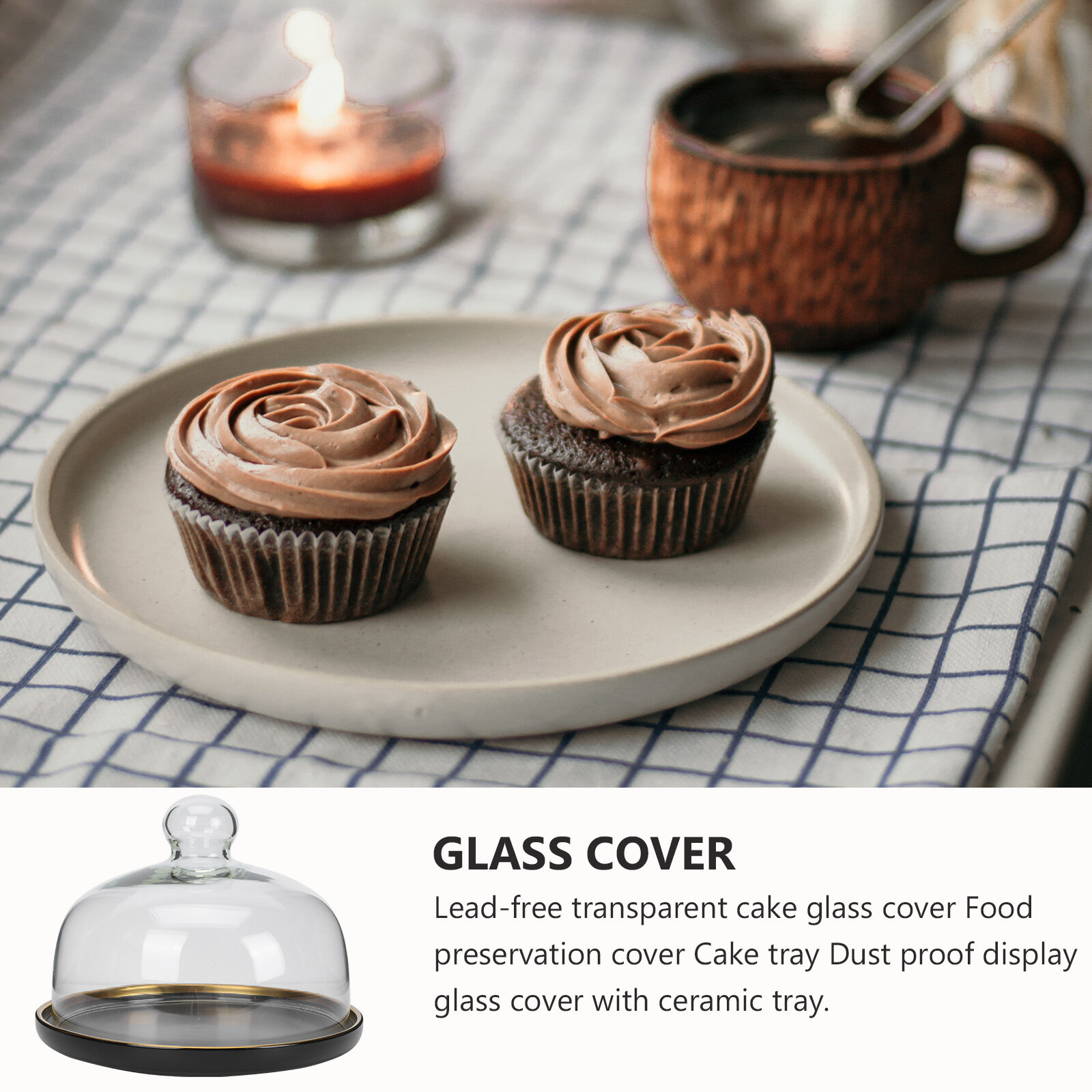 Nuolux Cake Stand Dome Tea Afternoon Traylid Plate Domes Cupcake Fruit Glasses Cover Stands Glass Base