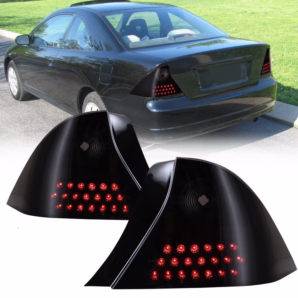 LED Black Smoke Lens Tail Lights Rear Lamps Pair for 2001-2003 Honda Civic Coupe