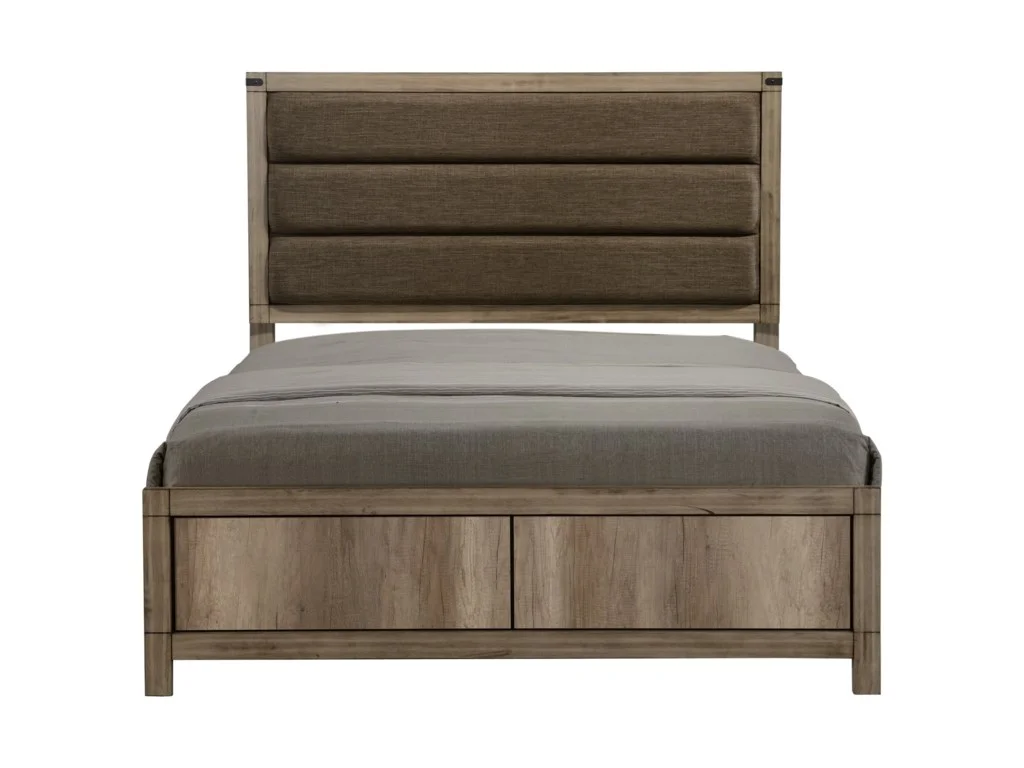 Contemporary Bedroom Set Upholstered Bed Dresser Mirror Nightstand Light Grey Wood Finish King Size 5pc Furniture