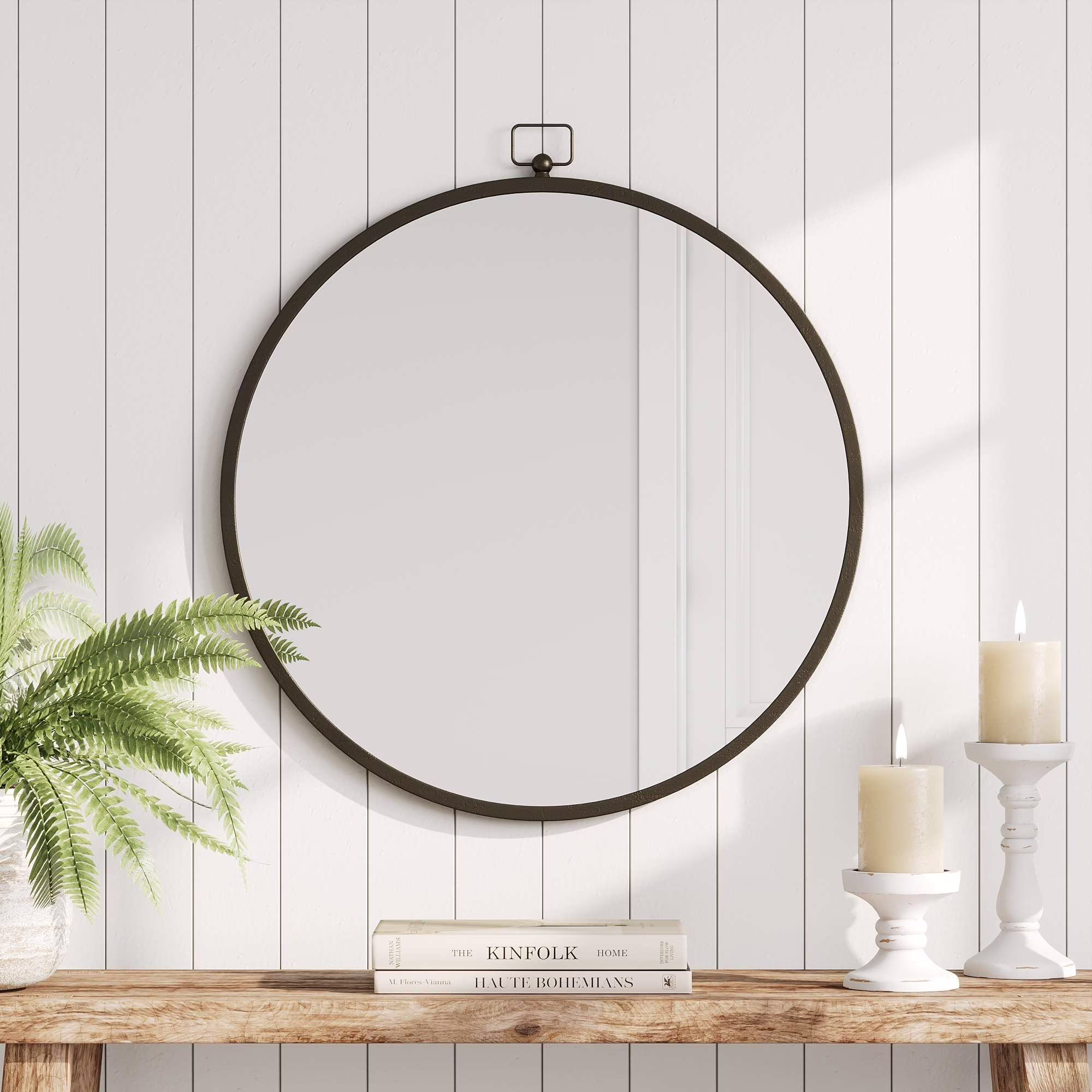 Barnyard Designs 24 inch Round Mirror, Modern Bathroom Mirrors for Wall, Farmhouse Mirror, Metal Framed Round Mirror, Circle Mirrors for Wall, Bathroom Vanity Mirror Home Decor, Iron Metal Grey