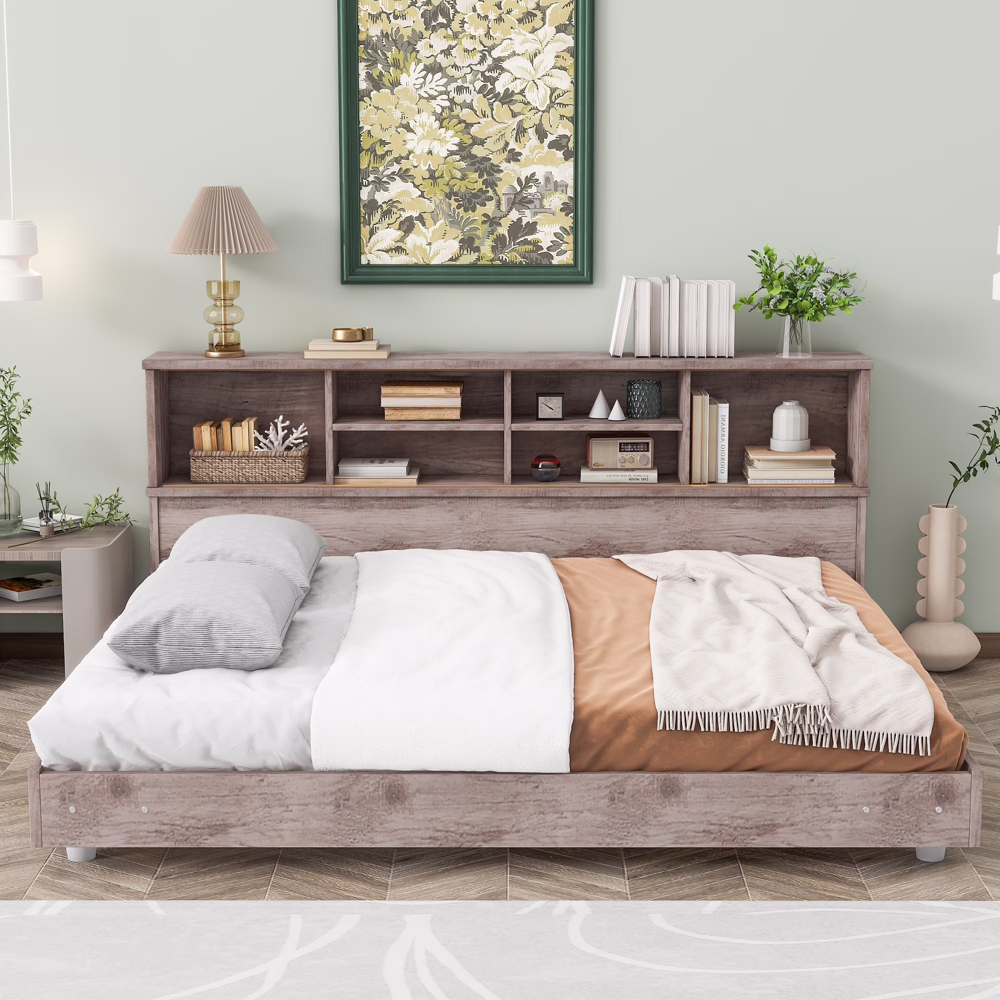 CoSoTower Full Size Daybed Frame with Storage Bookcases,Wood Light Oak