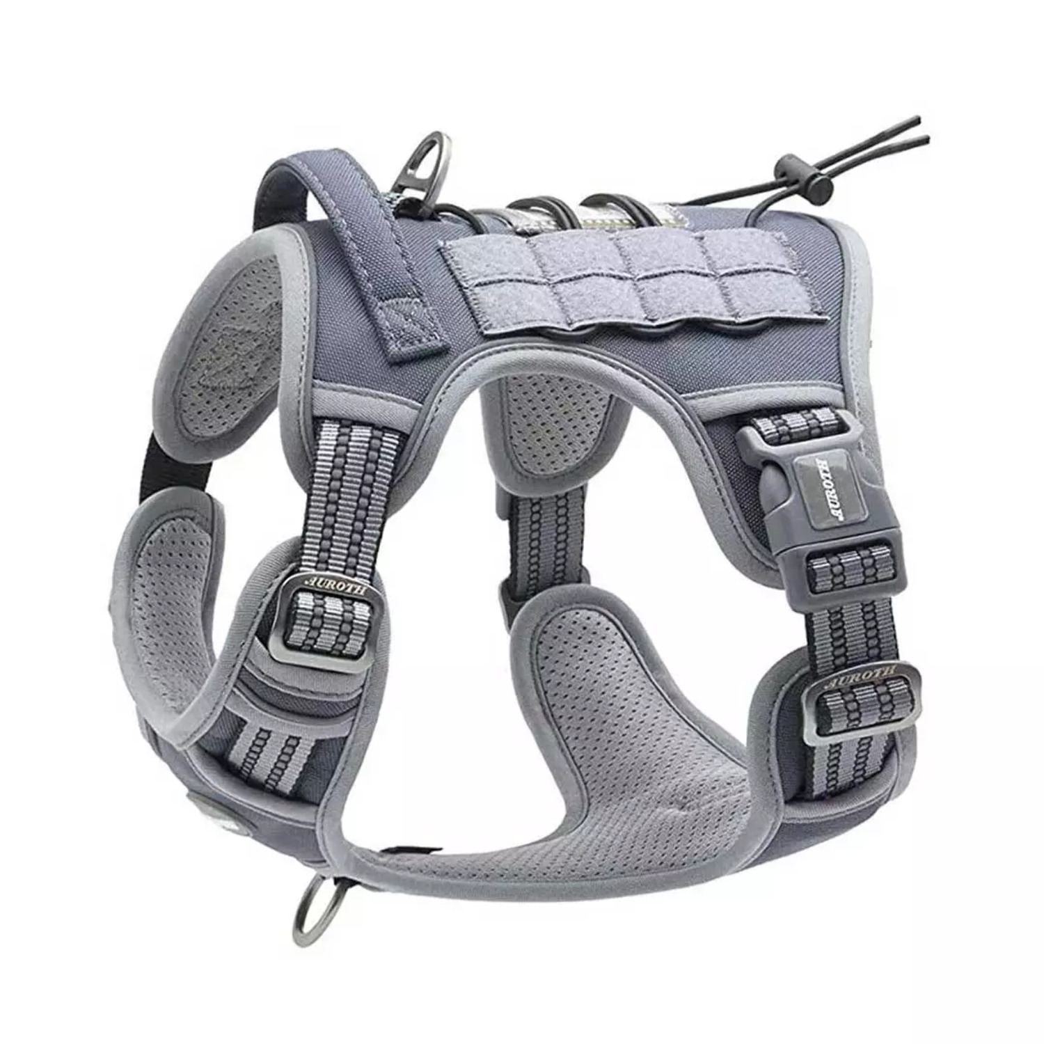 Auroth Tactical Dog Harness Adjustable Metal Buckles Dog Vest with Handle, No Pulling Front Leash Clip - Gray