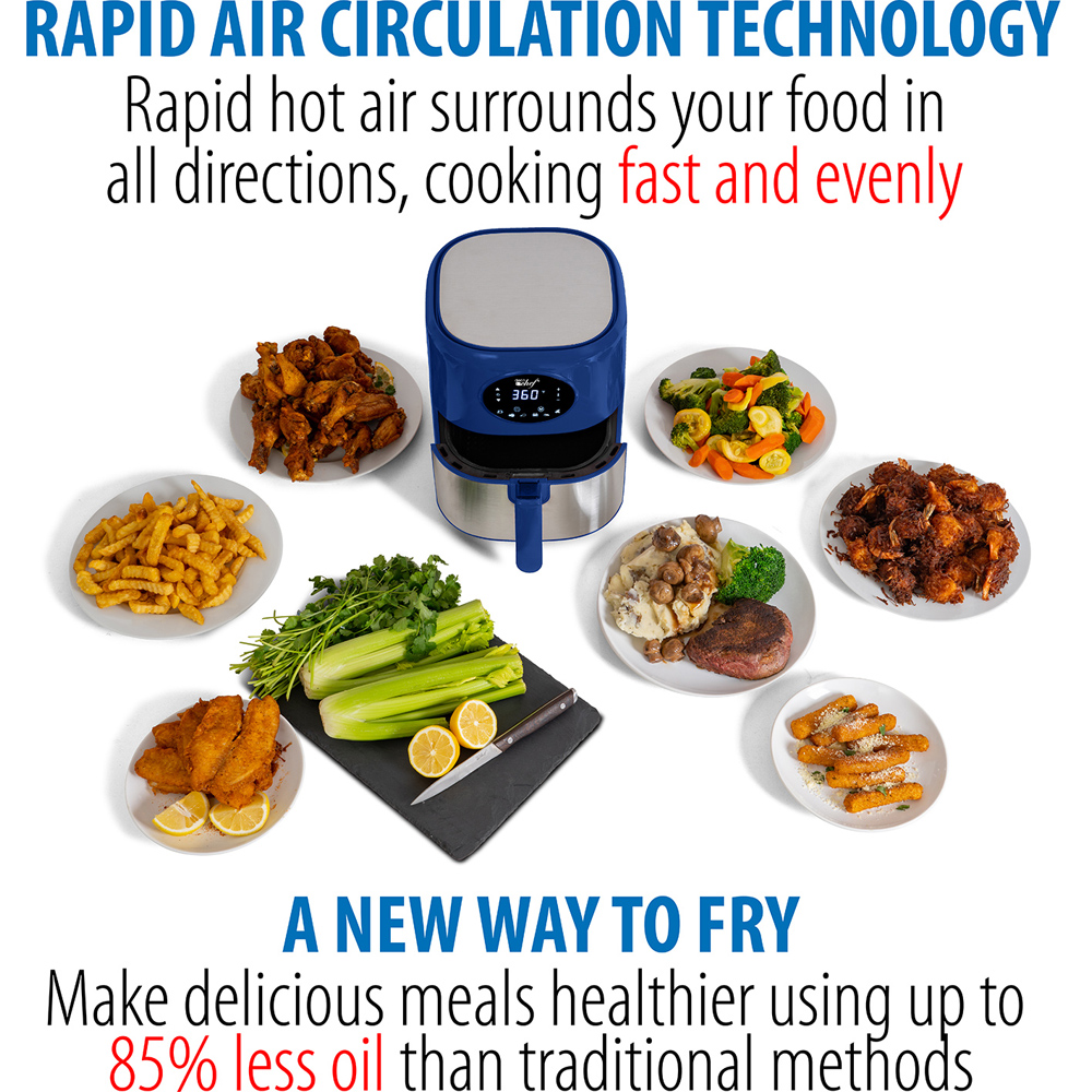 Open Box Deco Chef 3.7QT Digital Air Fryer with 6 Cooking Presets, LED Touch Controls, Adjustable Temperature and Time, Detachable Dishwasher Safe Non-Stick Basket, ETL Certified, Blue