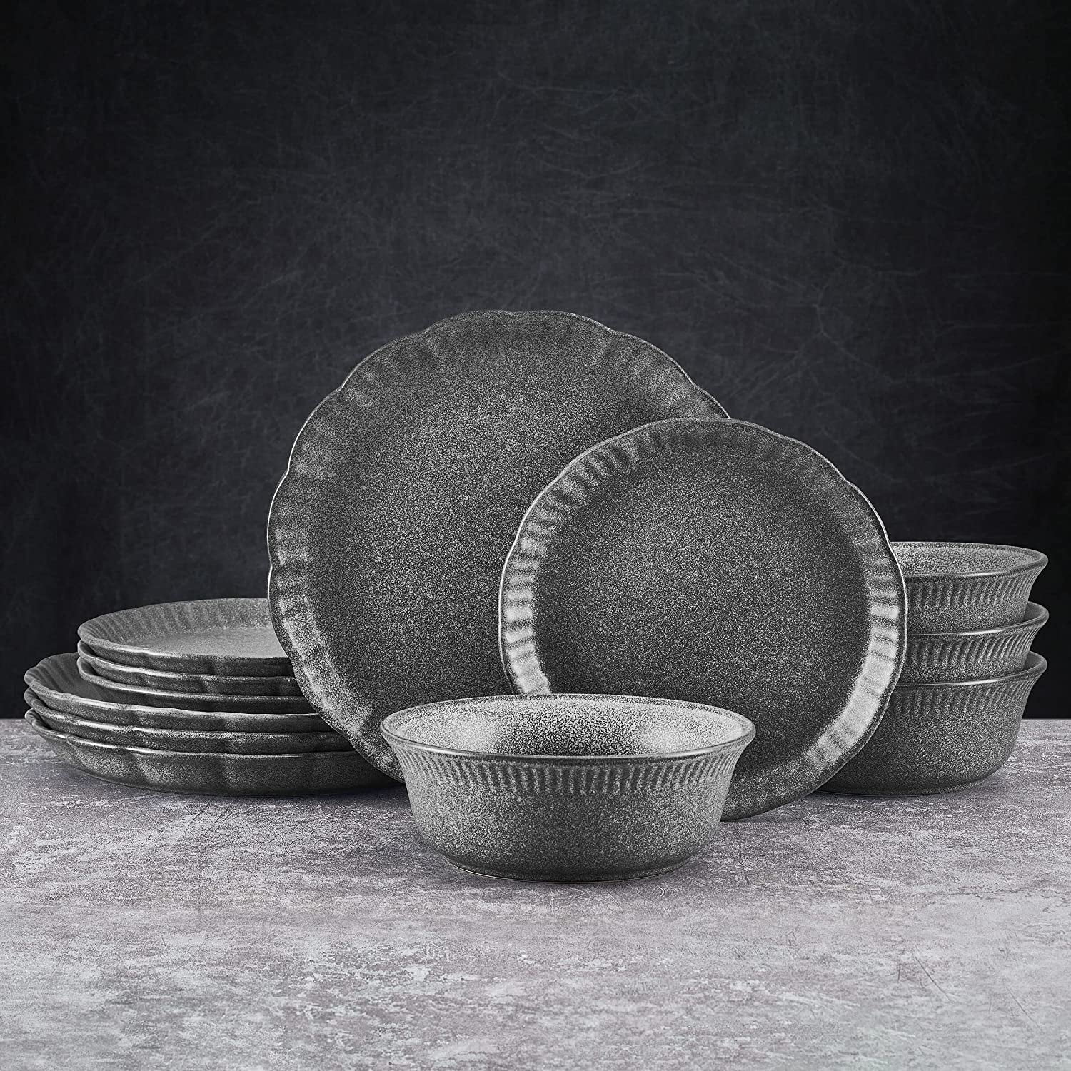 Pfaltzgraff Noah 12 Piece Stoneware Dinnerware Set Gray
