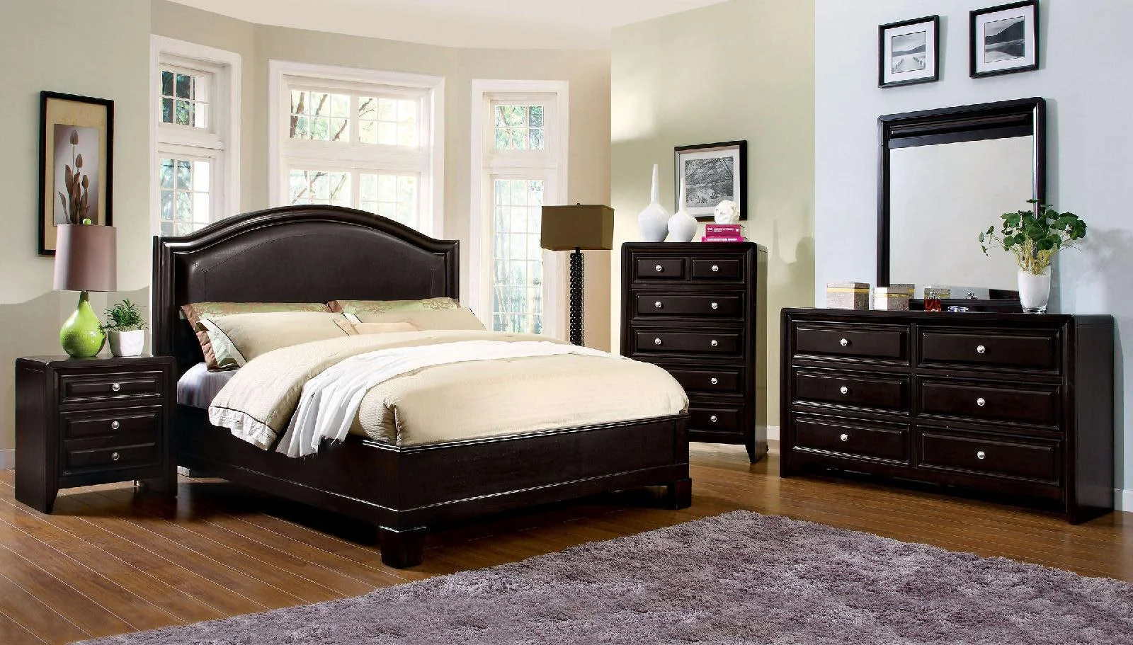 Transitional Espresso Solid Wood King Bedroom Set 5pcs FOA CM7058-EK Winsor