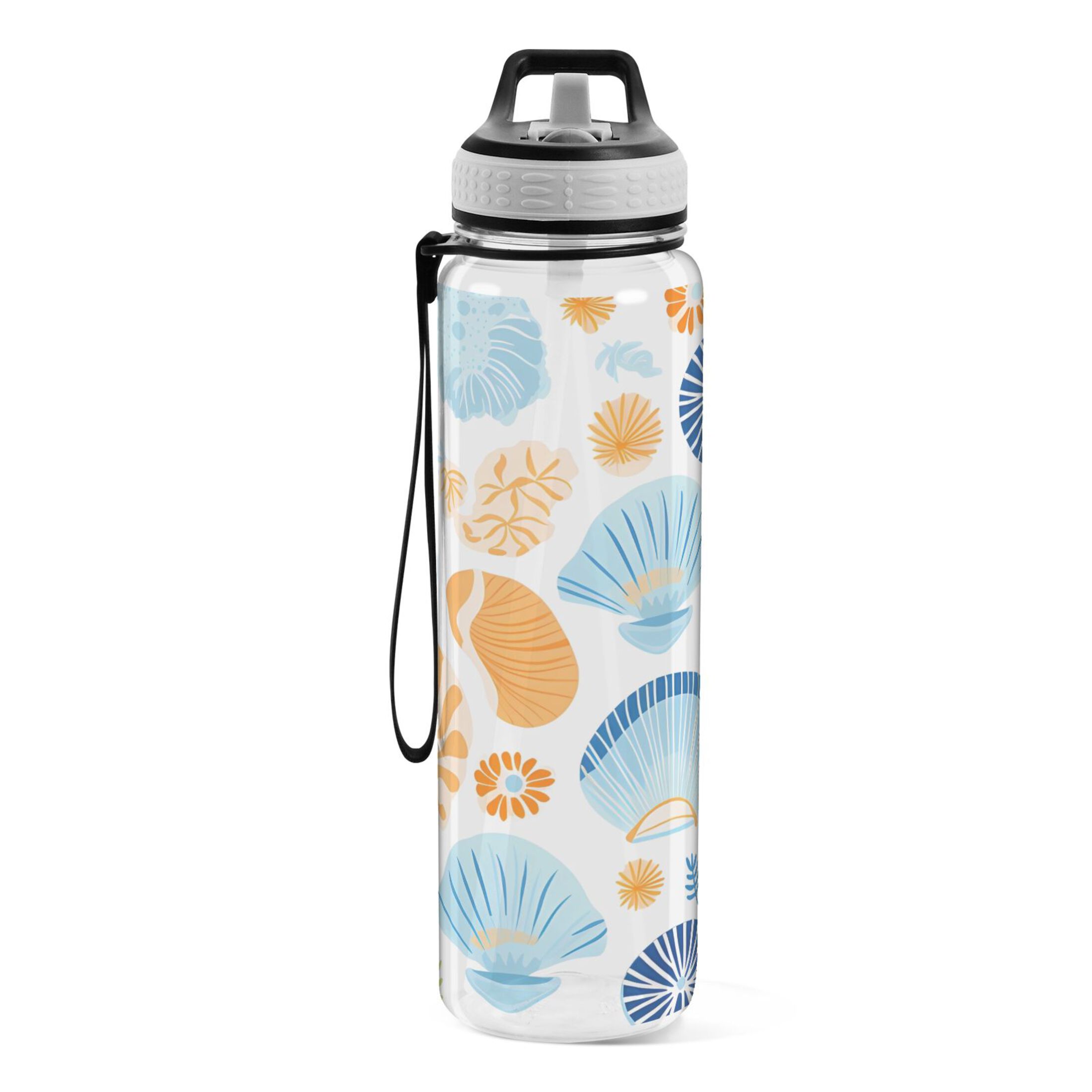 Seashells 32oz Water Bottles with Straw Tritan Leakproof Sports Bottle BPA Free Clear for Fitness Gym Swimming Cycling
