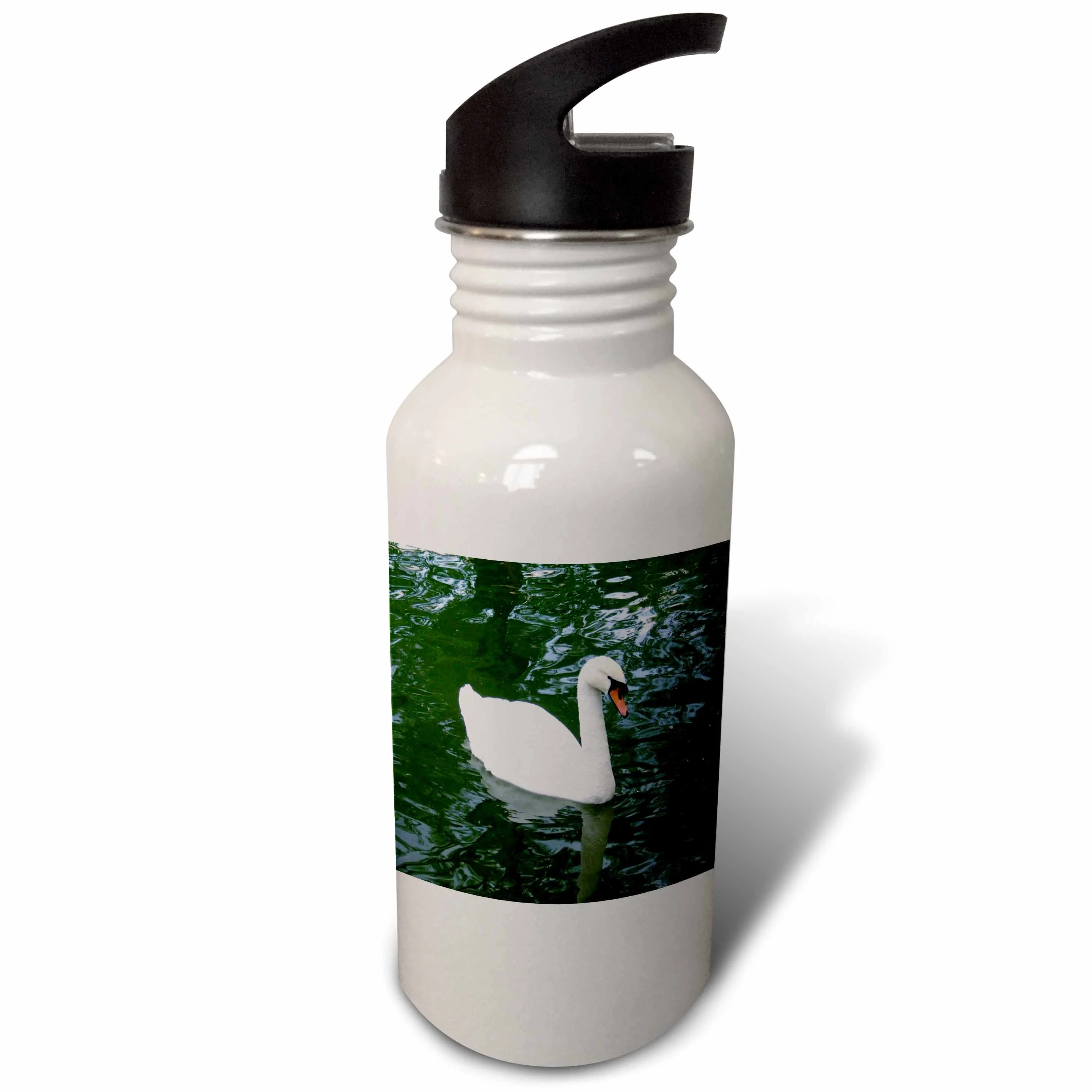 3dRose Beautiful White Swan, Sports Water Bottle, 21oz