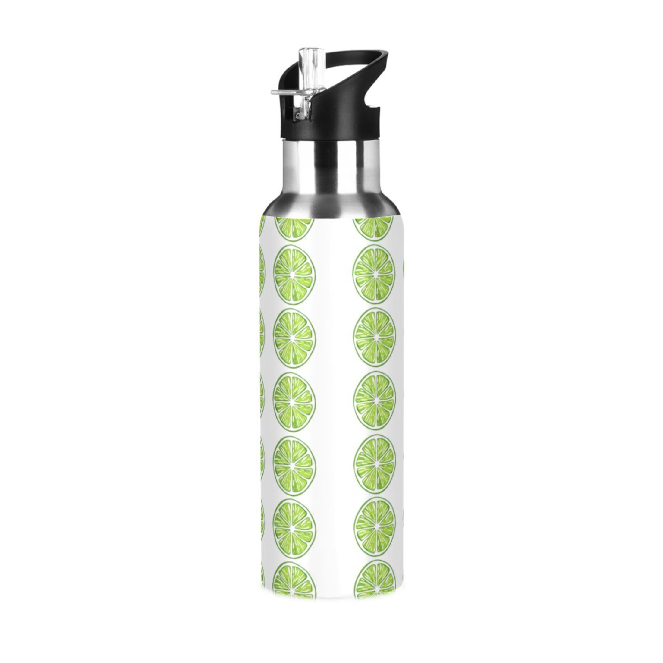 Green Lemon Water Bottles Insulated Thermos Kids Stainless Steel Bottle with Straw Lid Flask Leakproof for Sports Gym 20 oz