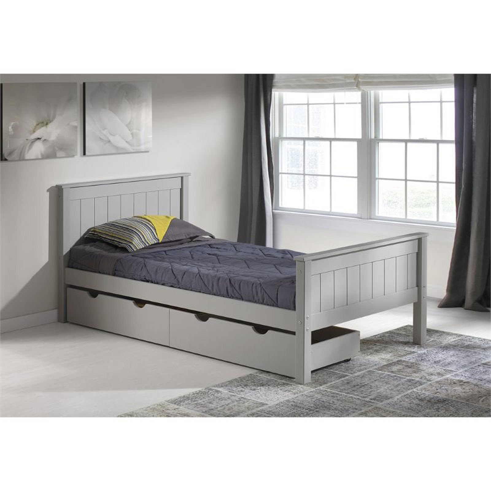 Rosebery Kids Twin Wood Platform Bed with Storage Drawers in Dove Gray