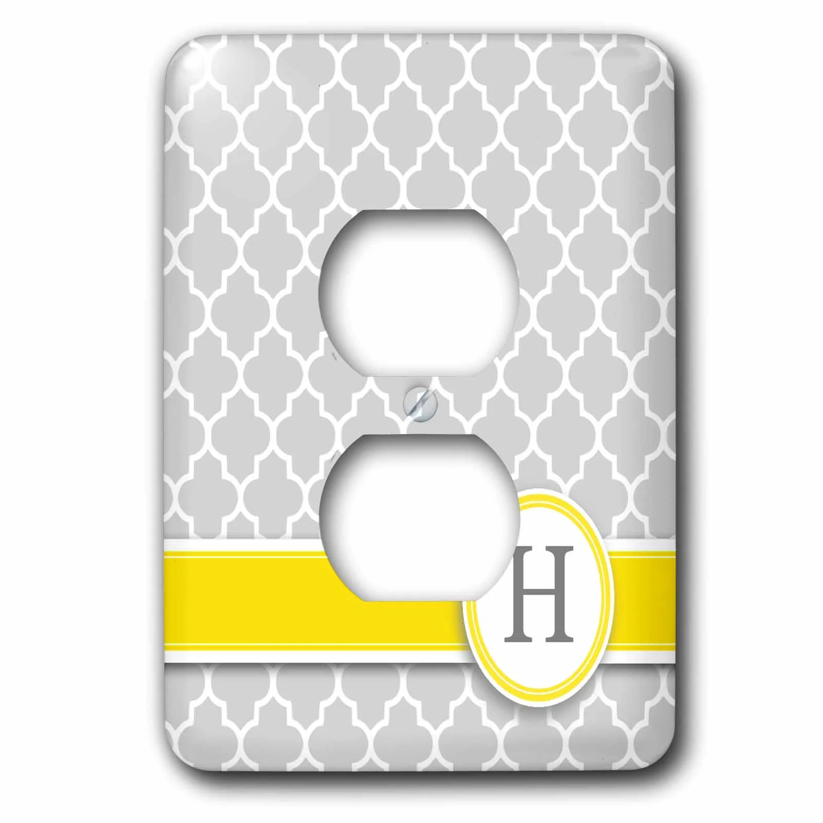 Your personal name initial letter H - monogrammed grey quatrefoil pattern - personalized yellow gray 2 plug outlet cover lsp-154574-6