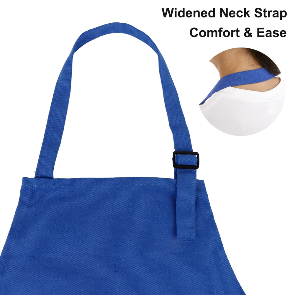 Toptie Kids Apron and Chef Hat Set, Adjustable Cotton Child Cooking Kitchen Apron, S-XXL-Blue-XL