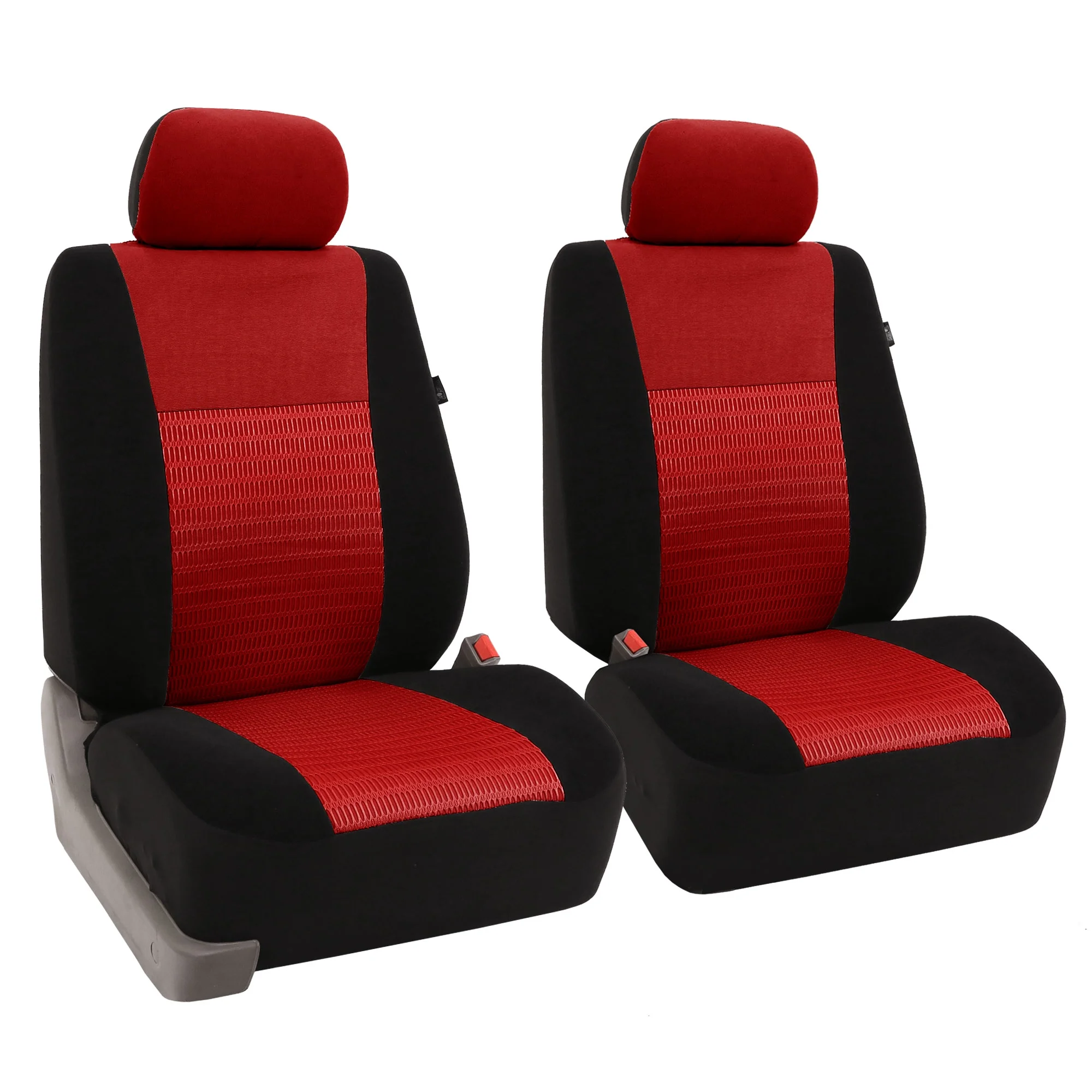 FH Group Trendy Elegence Airbag Compatible and Split Bench 7 Seaters Car Van Seat Covers, Full Set, Red and Black